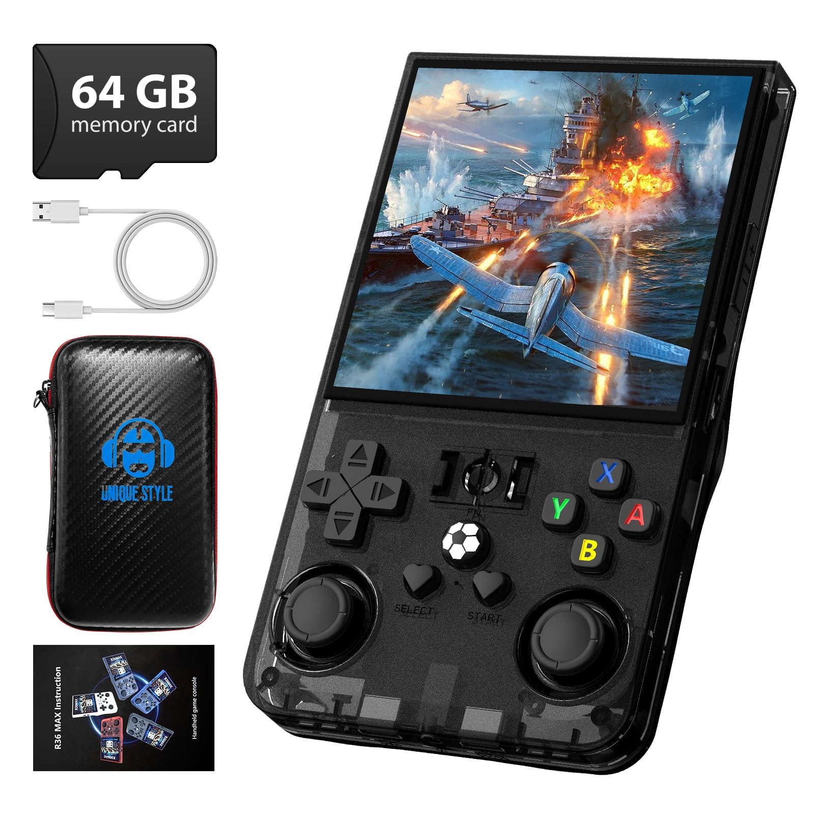 R36MAX Retro Handheld Game Console, 4.0 Inch 720×720 IPS Screen, 128GB Built-in 22000+ Classic Game, Portable Hand Held Open Source Linux System, 4000mAh Battery Retro Gaming Console(Black 128GB)