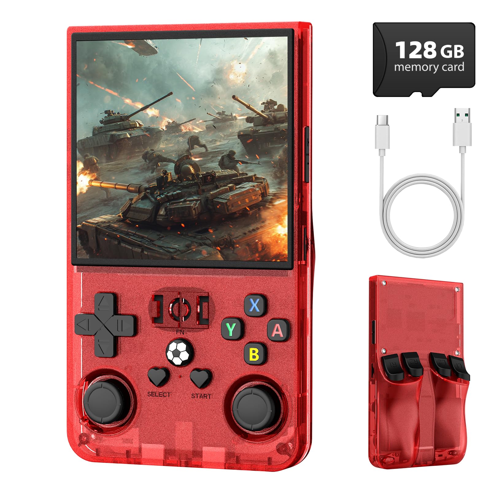 R36MAX Retro Handheld Game Console, 4.0 Inch IPS HD Screen Retro Gaming Console, Linux System, 30＋Emulator Games Retro Game Console, 4000mAh Battery, Built-in 64G TF Card, Black