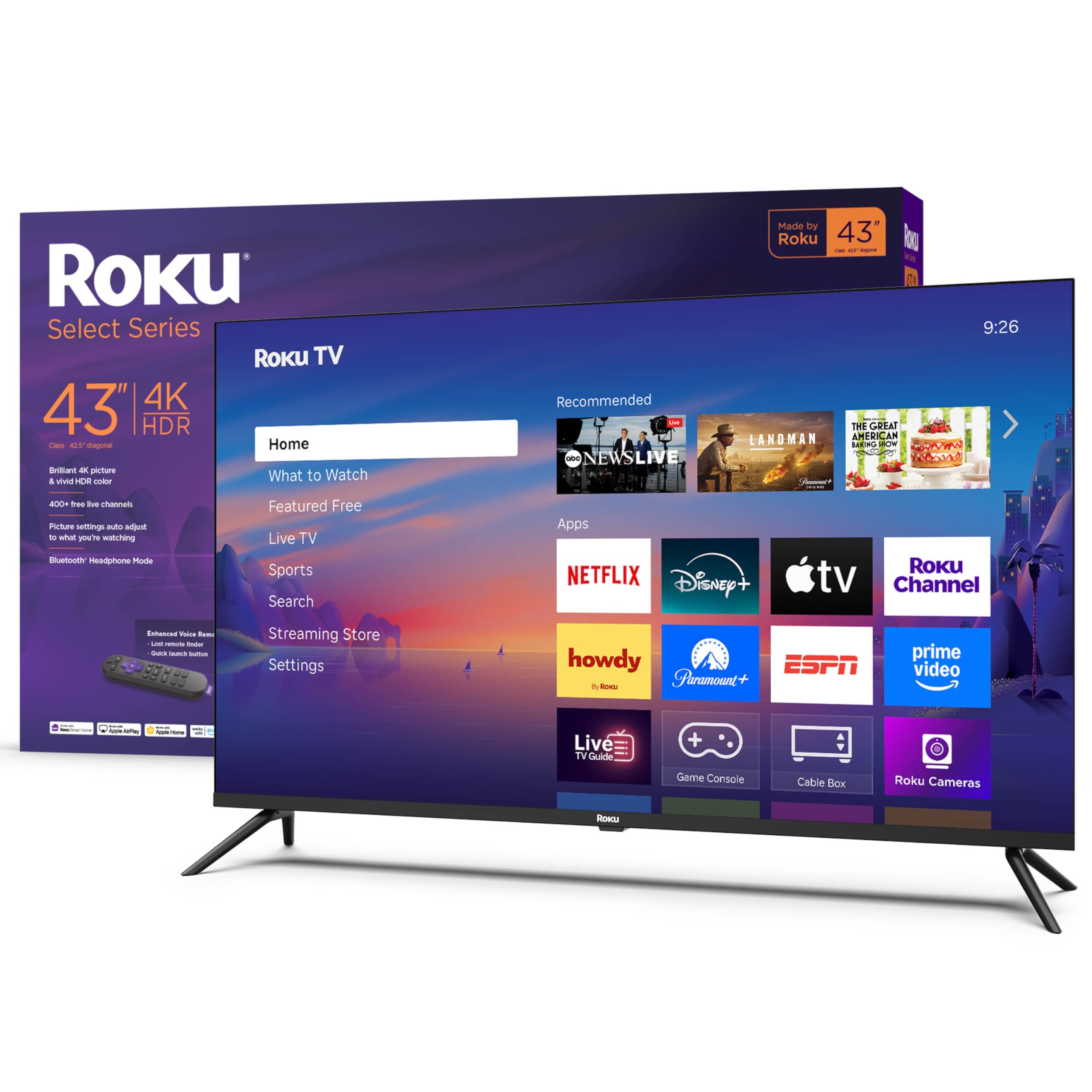 Roku Smart TV 2025 – 50-Inch Select Series, 4K HDR TV – RokuTV with Enhanced Voice Remote – Flat Screen LED Television with Wi-Fi for Streaming Live Local News, Sports, Family Entertainment
