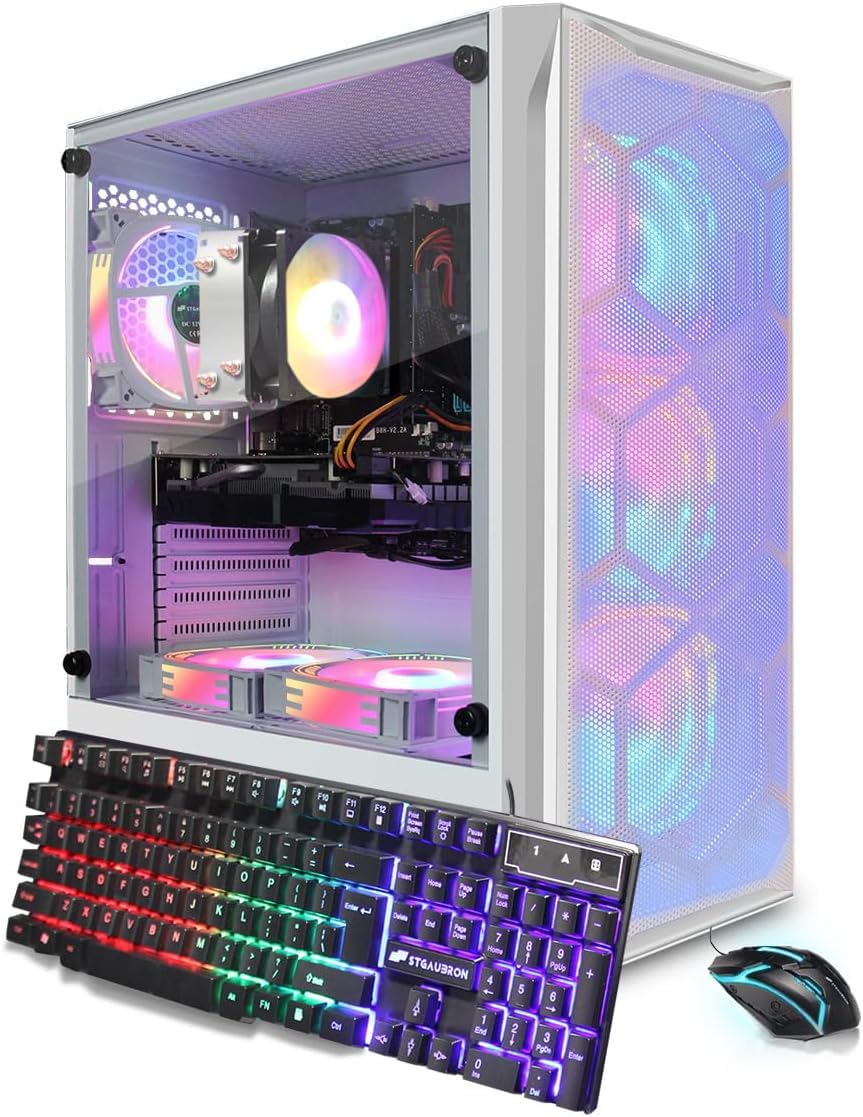 STGAubron Gaming PC Desktop Computer, Intel Core i5 up to 3.7GHz, Radeon RX 550 4G, 16GB RAM, 512GB SSD, WiFi, BT 5.0, RGB Fan x 3, Windows 11 Home