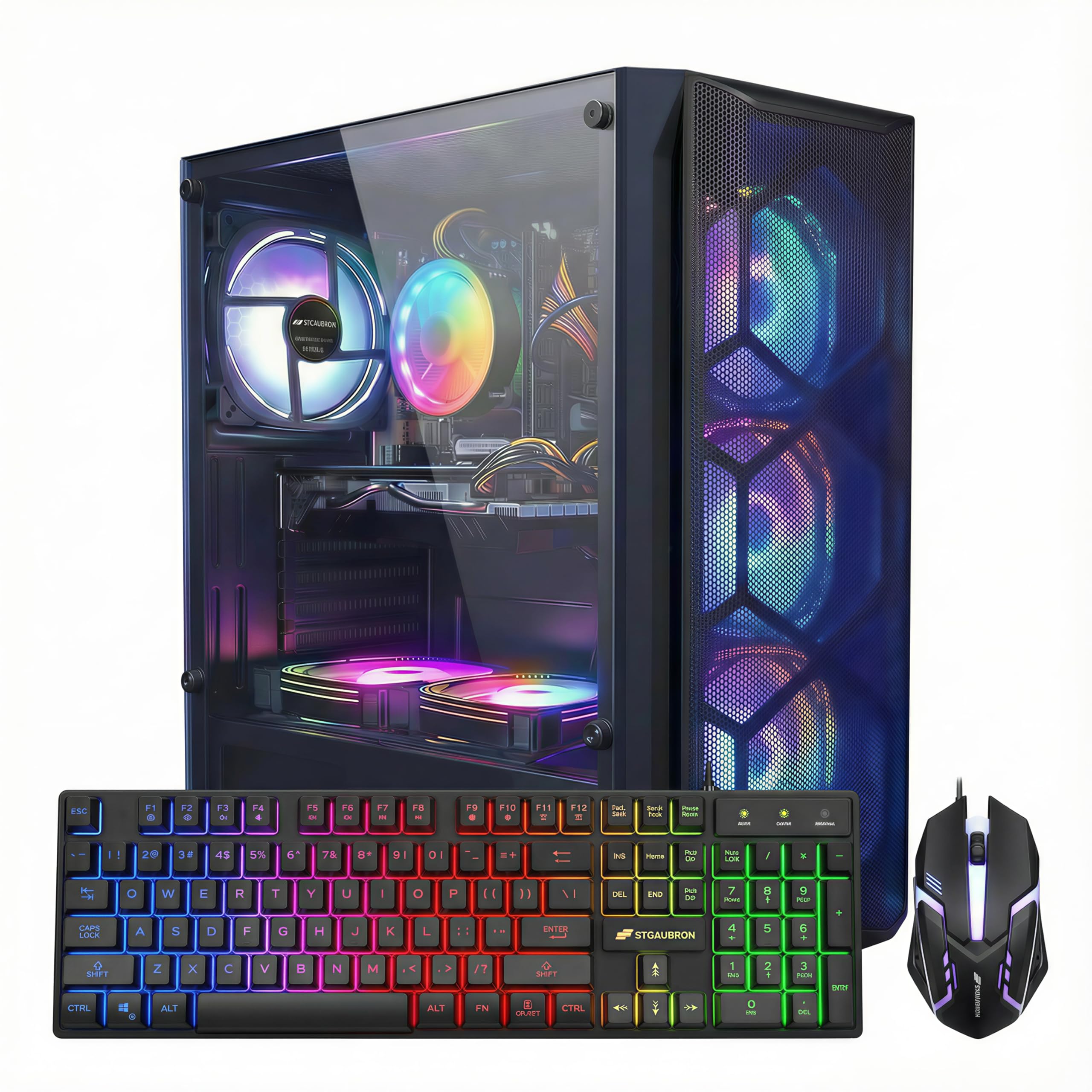 STGAubron Gaming PC Desktop Computer, Intel Core i5 up to 3.7GHz, Radeon RX 550 4G, 16GB RAM, 512GB SSD, WiFi, BT 5.0, RGB Fan x 3, Windows 11 Home