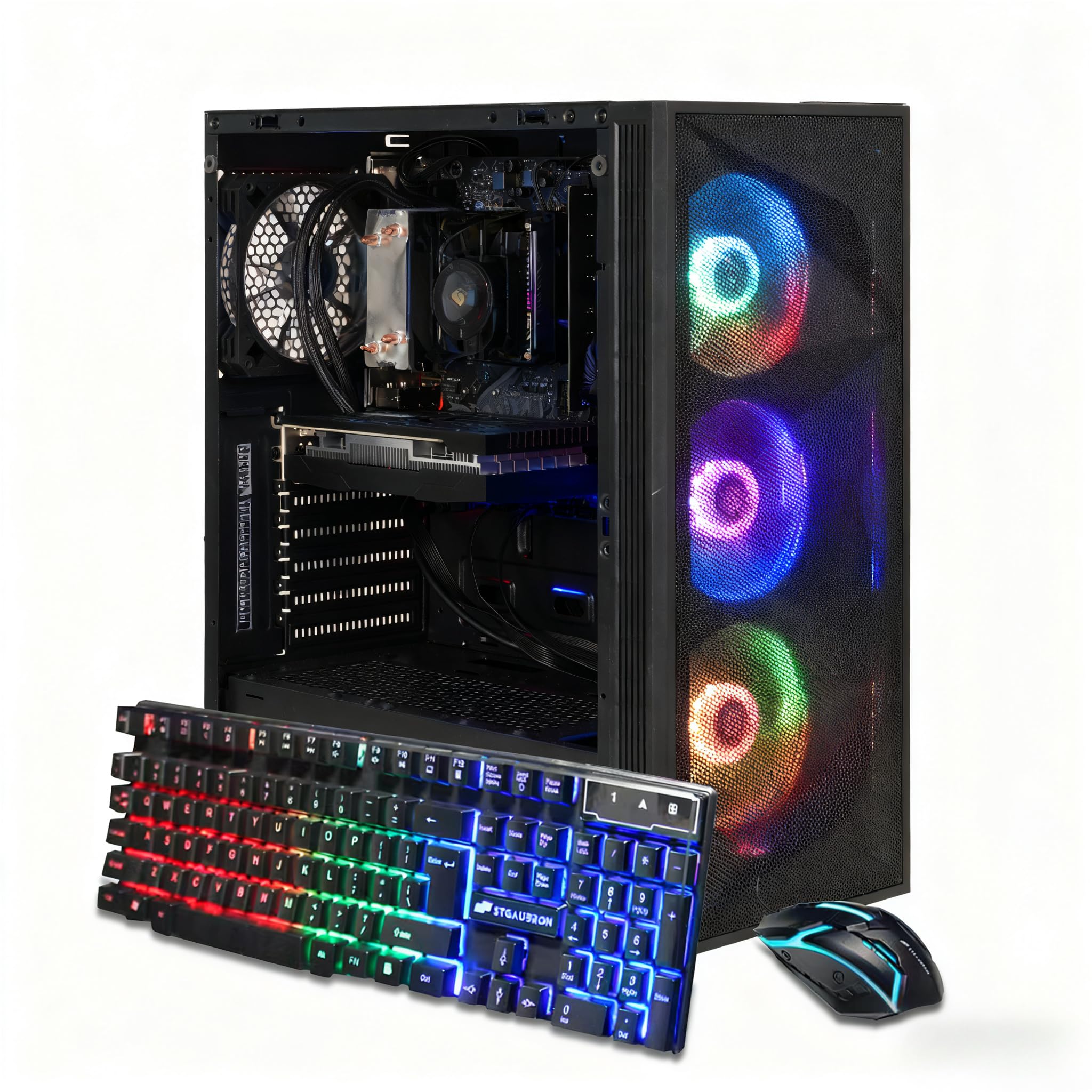 STGAubron Gaming PC Desktop Computer, Intel Core i5 up to 3.7GHz, Radeon RX 550 4G, 16GB RAM, 512GB SSD, WiFi, BT 5.0, RGB Fan x 3, Windows 11 Home