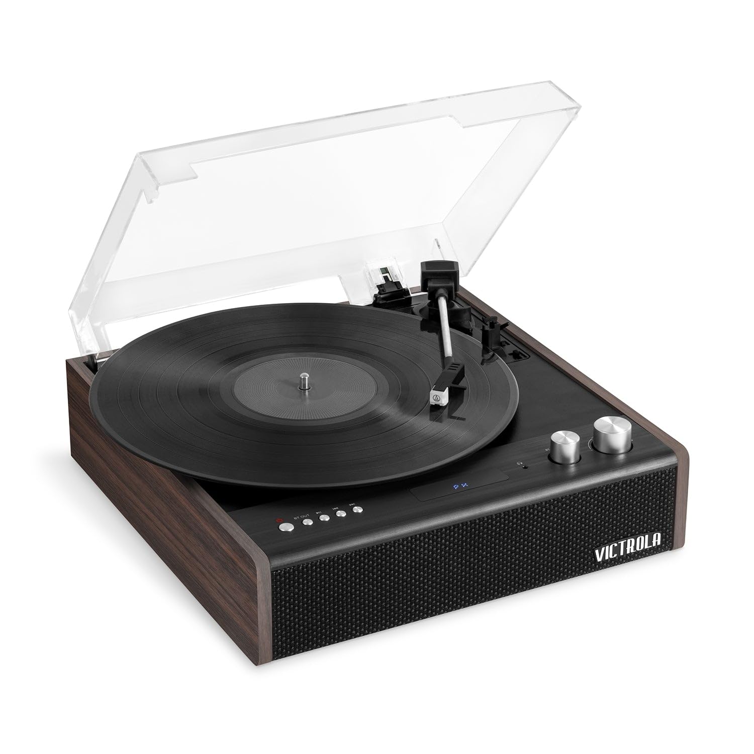 Victrola Eastwood II Record Player with Speakers – Bluetooth 5.1 and Vinyl Stream Technology, Vintage Style 3-Speed Vinyl Player, Audio Technica AT-3600LA Cartridge (Oak)