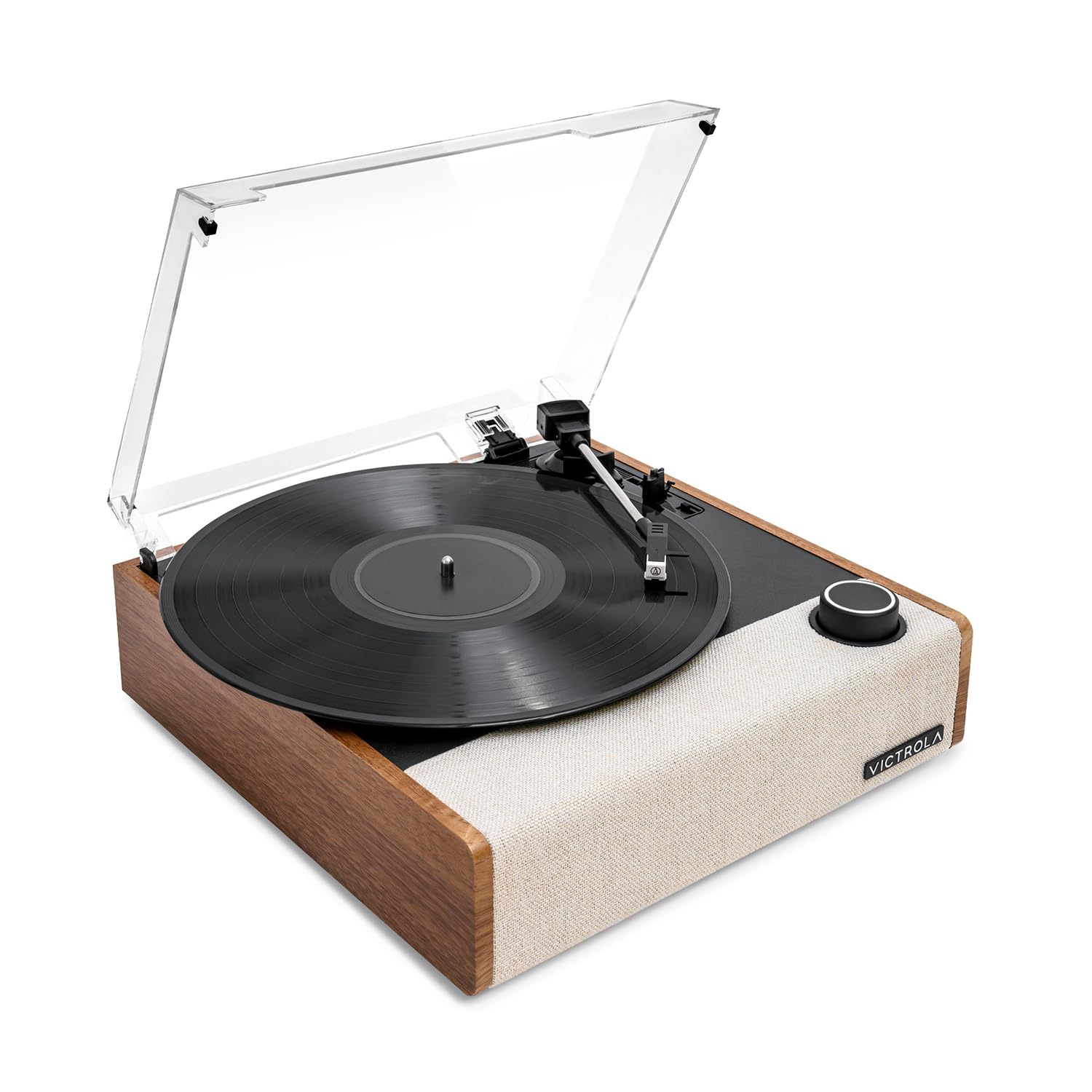 Victrola Eastwood II Record Player with Speakers – Bluetooth 5.1 and Vinyl Stream Technology, Vintage Style 3-Speed Vinyl Player, Audio Technica AT-3600LA Cartridge (Oak)
