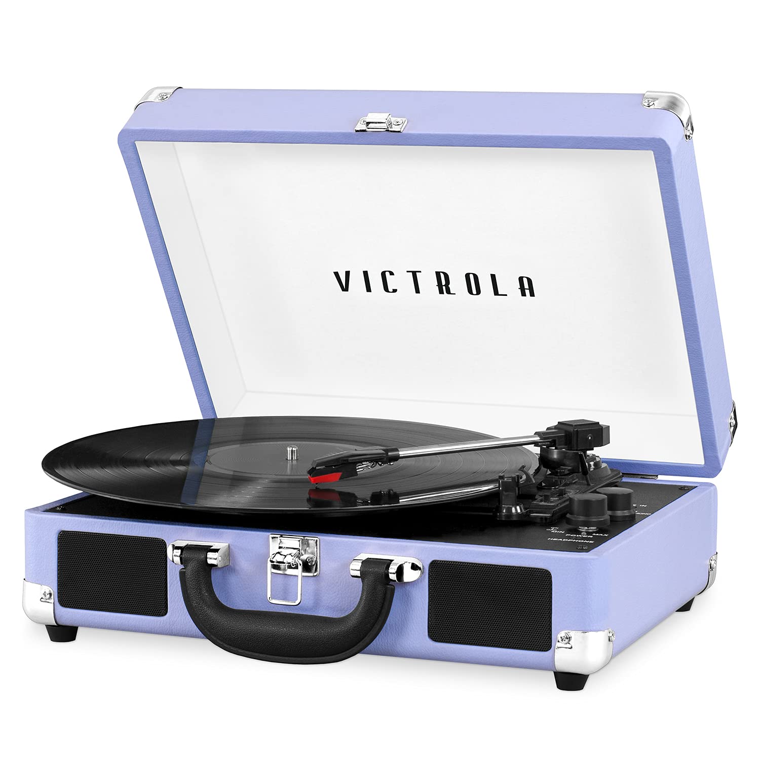 Victrola Journey Bluetooth Portable Suitcase Record Player – with Built-in Speakers, 3 Speed Vinyl Record Player, RCA Out, Headphone Jack (Smoky Blue)