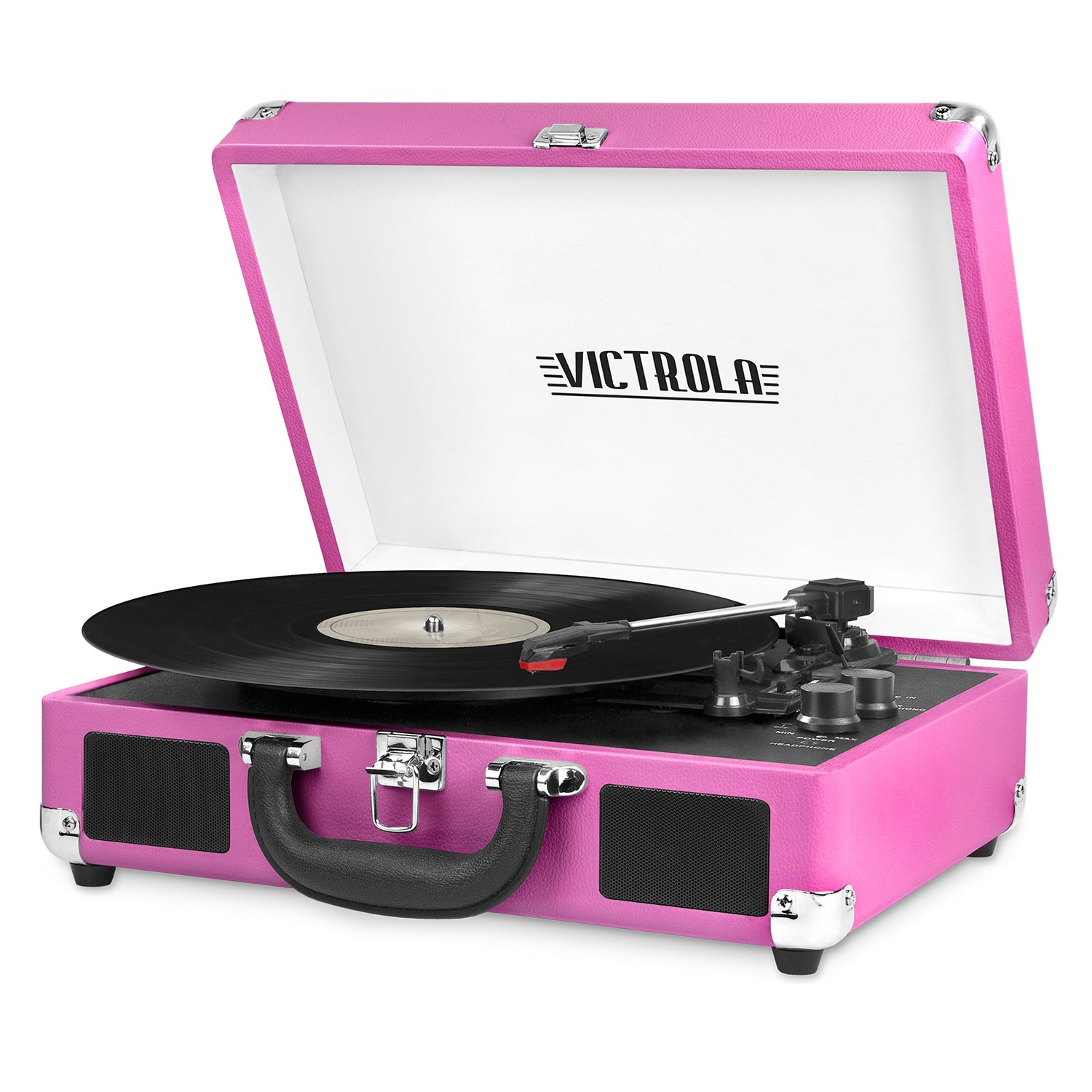 Victrola Journey Bluetooth Portable Suitcase Record Player – with Built-in Speakers, 3 Speed Vinyl Record Player, RCA Out, Headphone Jack (Smoky Blue)