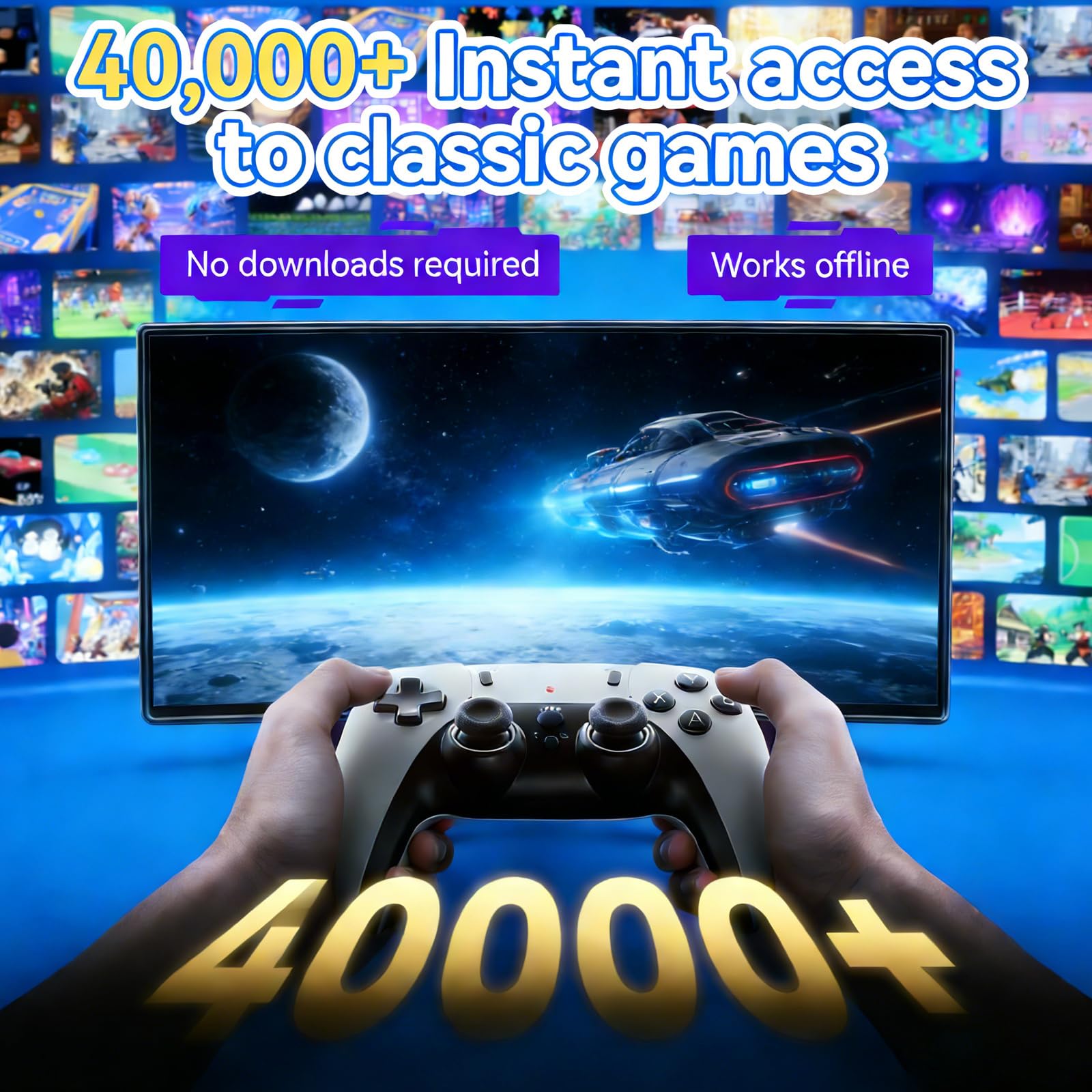 2026 New Retro Gaming Console,40,000+ Retro Game Stick, Built-in Classic Video Games and 23 Emulators,4K HDMI Output Game Stick,Plug and Play Video Gaming Consoles with 2 Wireless Controllers(128G)