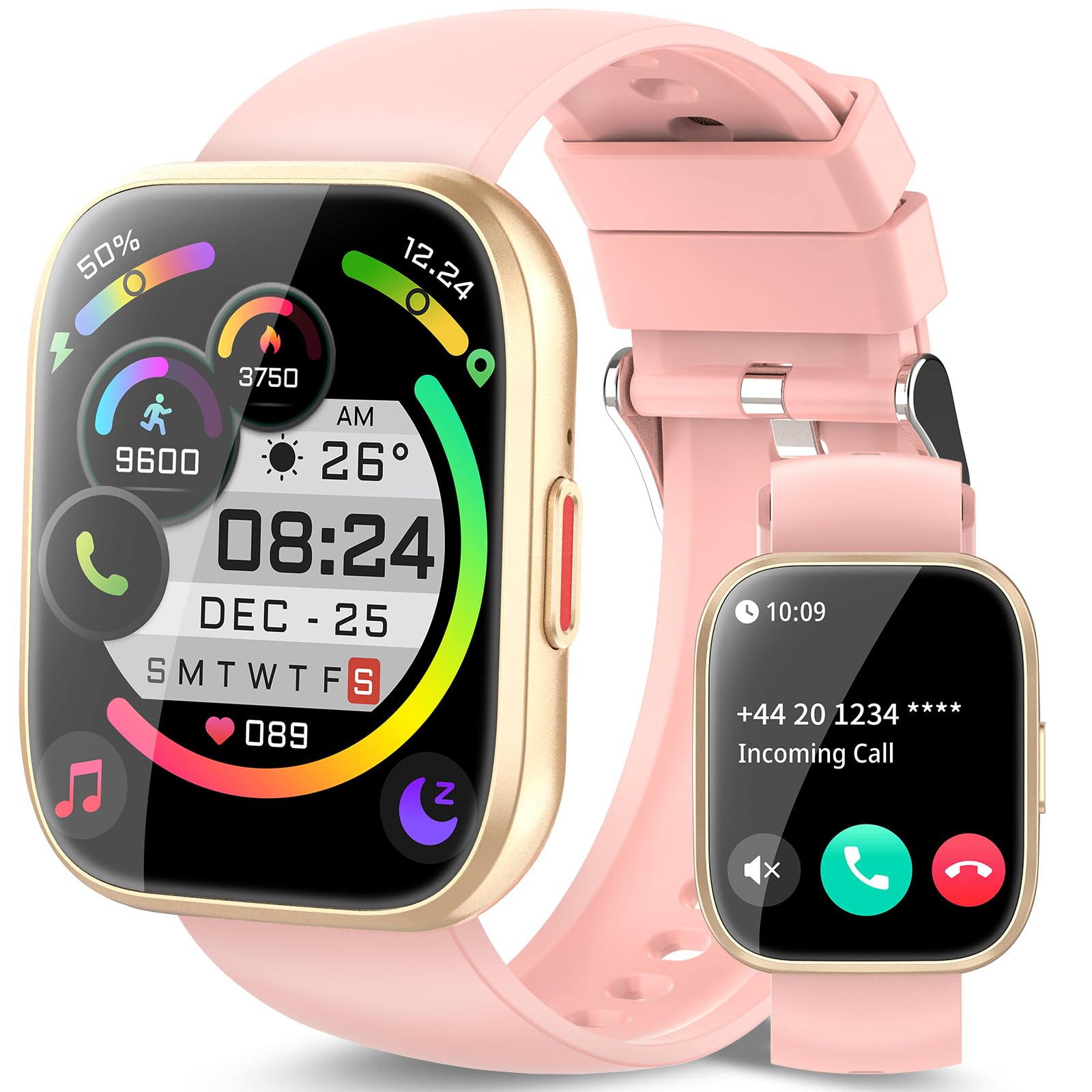 aycy Smart Watch for Men Women Bluetooth Call, 1.85″ HD Touch Screen Fitness Watch with Sleep Heart Rate Monitor, 112+ Sports Modes, IP68 Waterproof Activity Trackers for Android iOS, Pink
