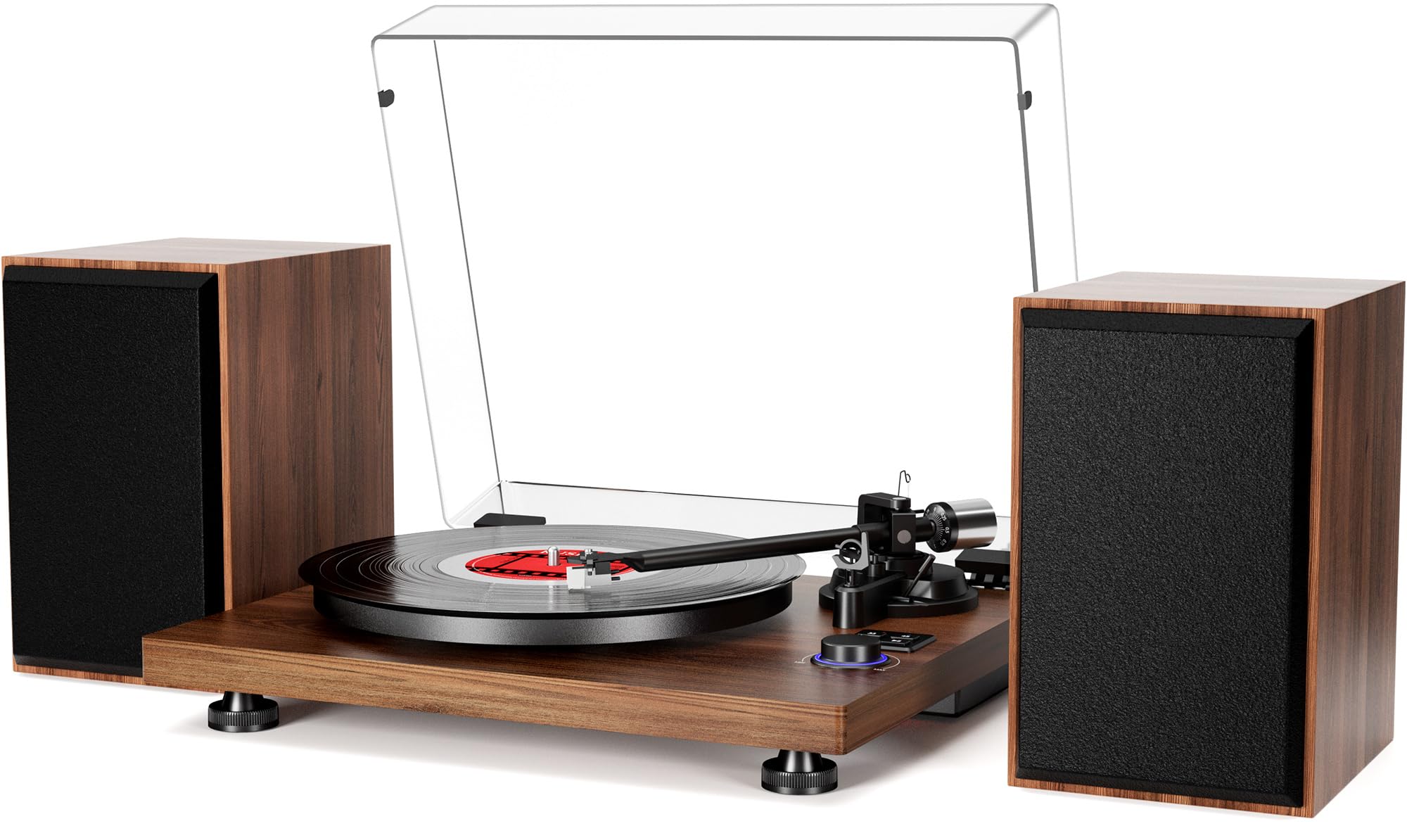 Bluetooth Turntable HiFi System with 36 Watt Bookshelf Speakers, Patend Designed Vinyl Record Player with Magnetic Cartridge, Bluetooth Playback and Auto Off