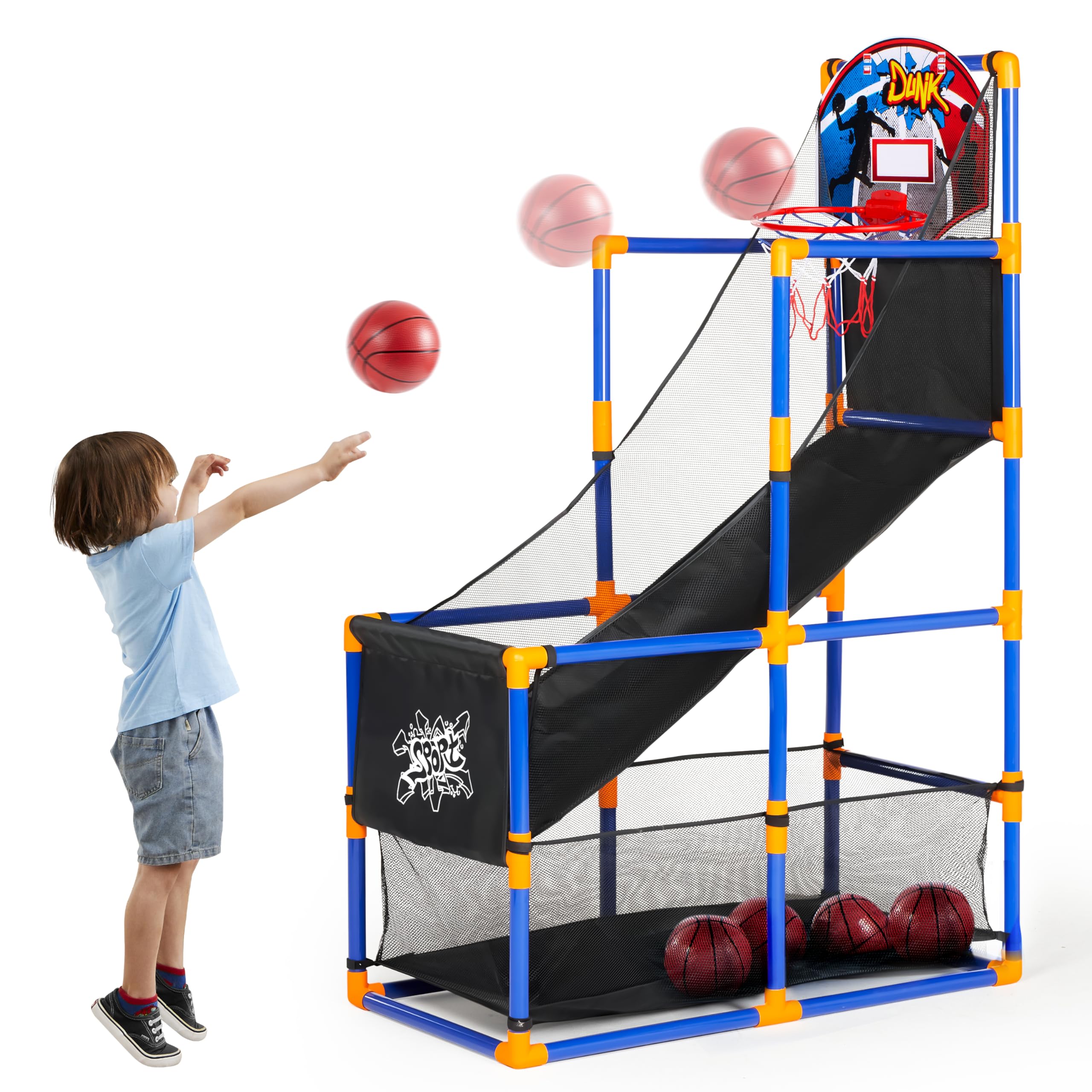 JOYIN Sports Toy LED Lightscore Arcade Basketball Game Set for Kids Ages 3–12– Includes Electronic Scoreboard, Cheer Sound Effects, 4 Balls & Hoop | Indoor/Outdoor for Kids | Easy to Assemble