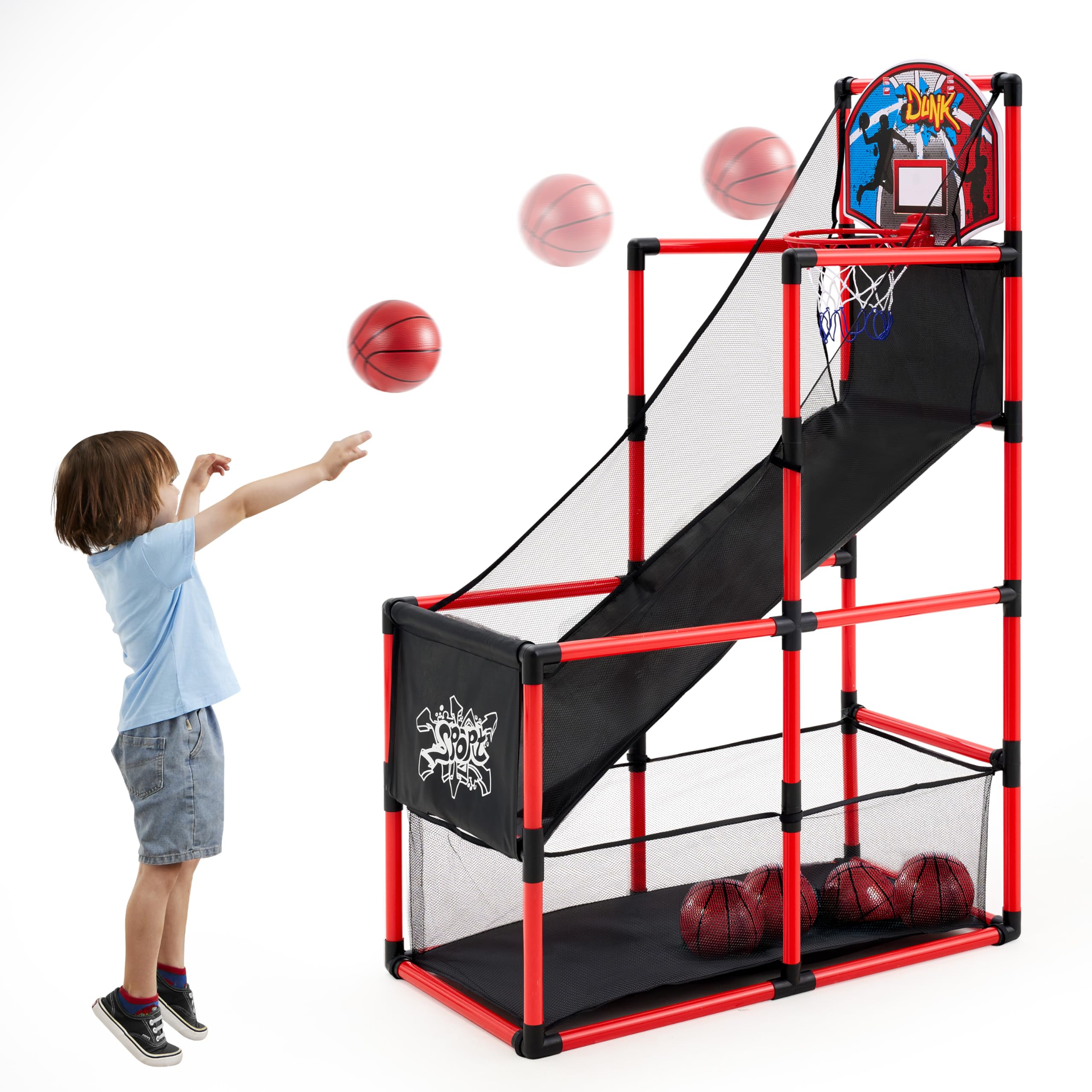 JOYIN Sports Toy LED Lightscore Arcade Basketball Game Set for Kids Ages 3–12– Includes Electronic Scoreboard, Cheer Sound Effects, 4 Balls & Hoop | Indoor/Outdoor for Kids | Easy to Assemble