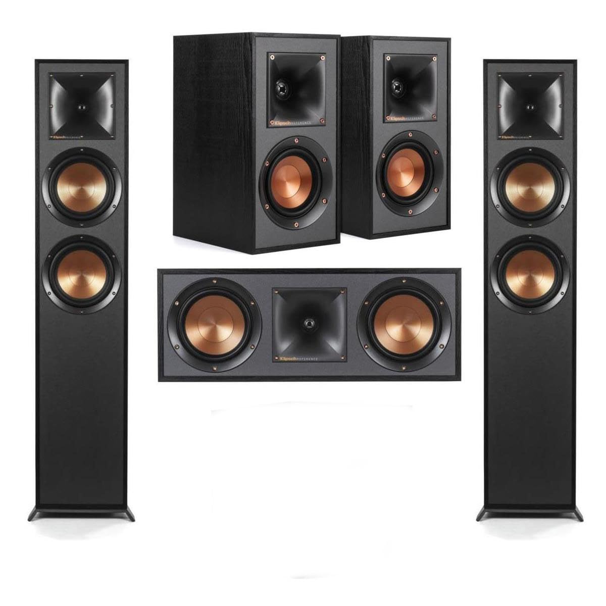 Klipsch Reference 5.2 Dolby Atmos Home Theater System with R-625FA Floorstanding Speakers, R-52C Center, R-41M Surrounds & 2X R-12SW 12″ Powered Subwoofer, Black (Speaker System + 2X Subwoofers)