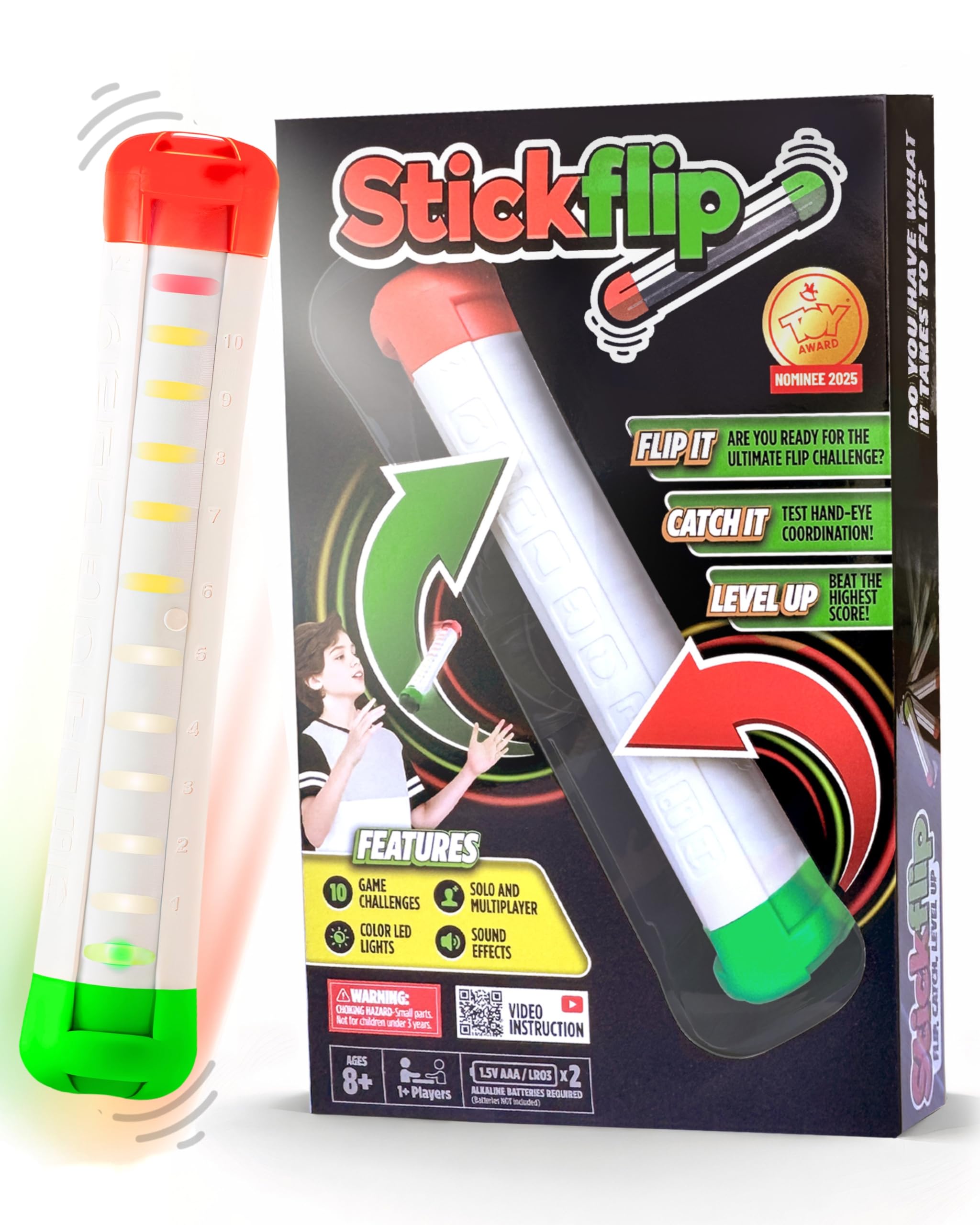 Stickflip How Many Flips can You Throw? | Electronic Flip Challenge Game | Auto-Counting Skill Toy for Kids, Teens & Adults | 10 Games Each with a High Score to Beat | Fun Gift & Party Game Ages 8+