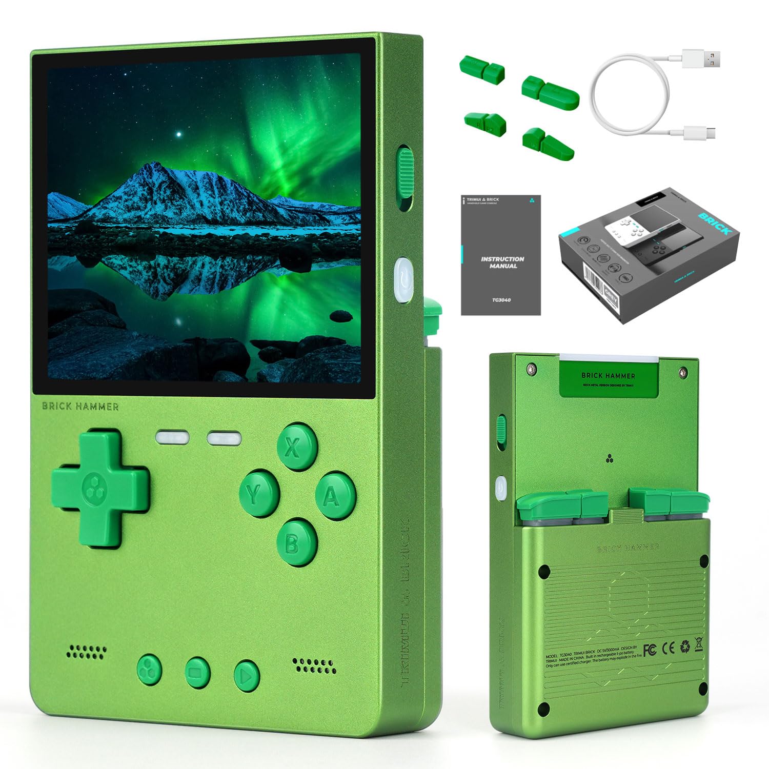 Trimui Brick Hammer Handheld Game Console with 3.2 inch IPS Screen and 3000mAh Battery, Retro Video Games Console with Pre-Installed 64GB TF Card and WiFi Function (Space Gray)