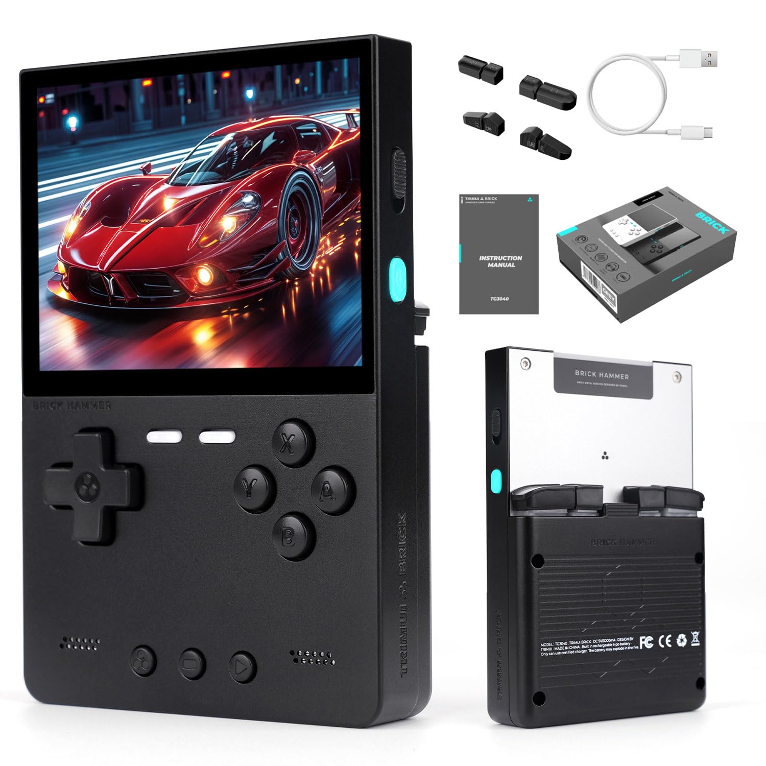 Trimui Brick Hammer Handheld Game Console with 3.2 inch IPS Screen and 3000mAh Battery, Retro Video Games Console with Pre-Installed 64GB TF Card and WiFi Function (Space Gray)