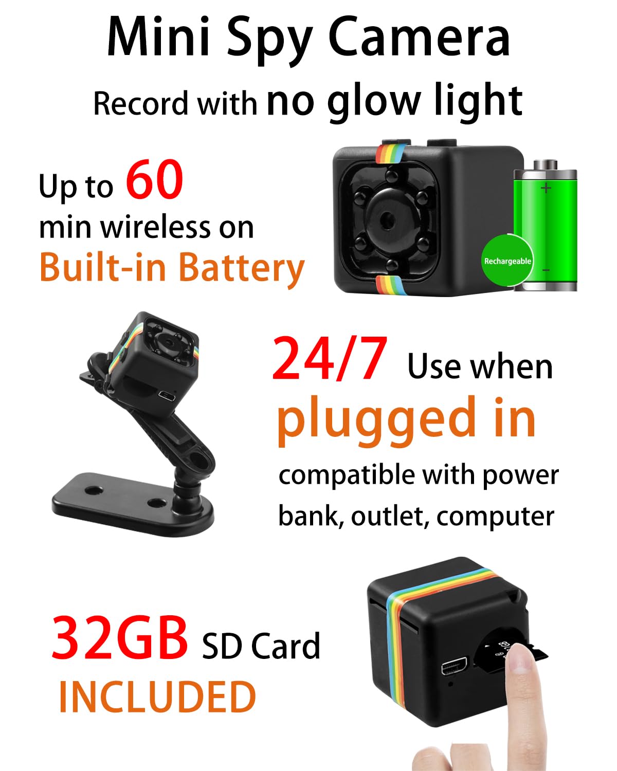 Veralyxa No WiFi Security Camera, Spy Camera with 32GB TF Card, 1080P FHD, Photoshoot, 360° Rotation Bracket, Small Mini Cameras for Indoor, Outdoor Security