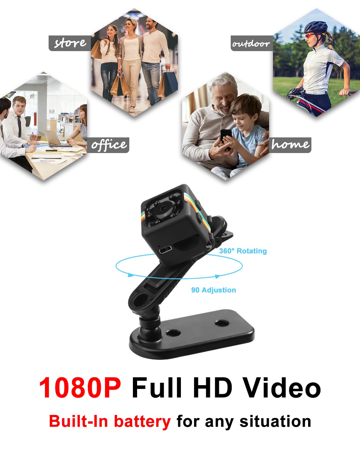 Veralyxa No WiFi Security Camera, Spy Camera with 32GB TF Card, 1080P FHD, Photoshoot, 360° Rotation Bracket, Small Mini Cameras for Indoor, Outdoor Security