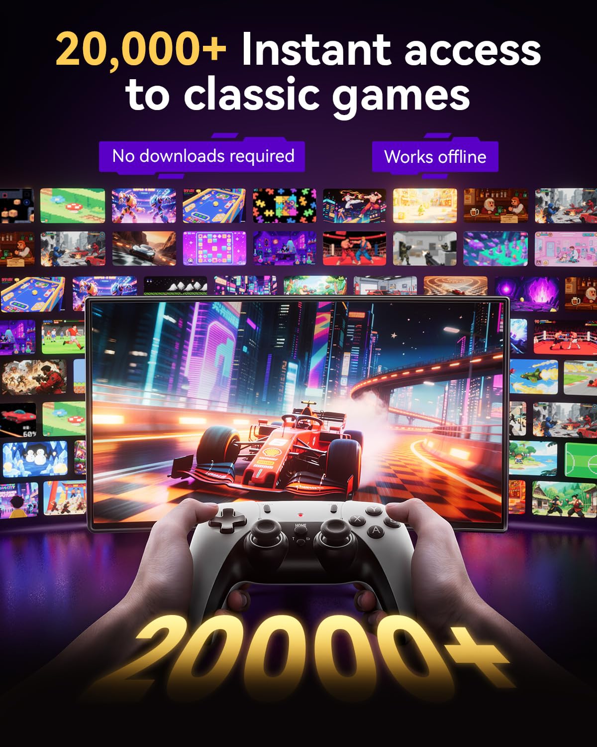 2026 Upgraded Retro Gaming Console, 20,000+ Retro Game Stick, 23 Emulators, 4K HD HDMI TV Game Stick, Built-in Classic Video Games, Plug & Play Game Console for TV 2 Wireless Controllers (Black)