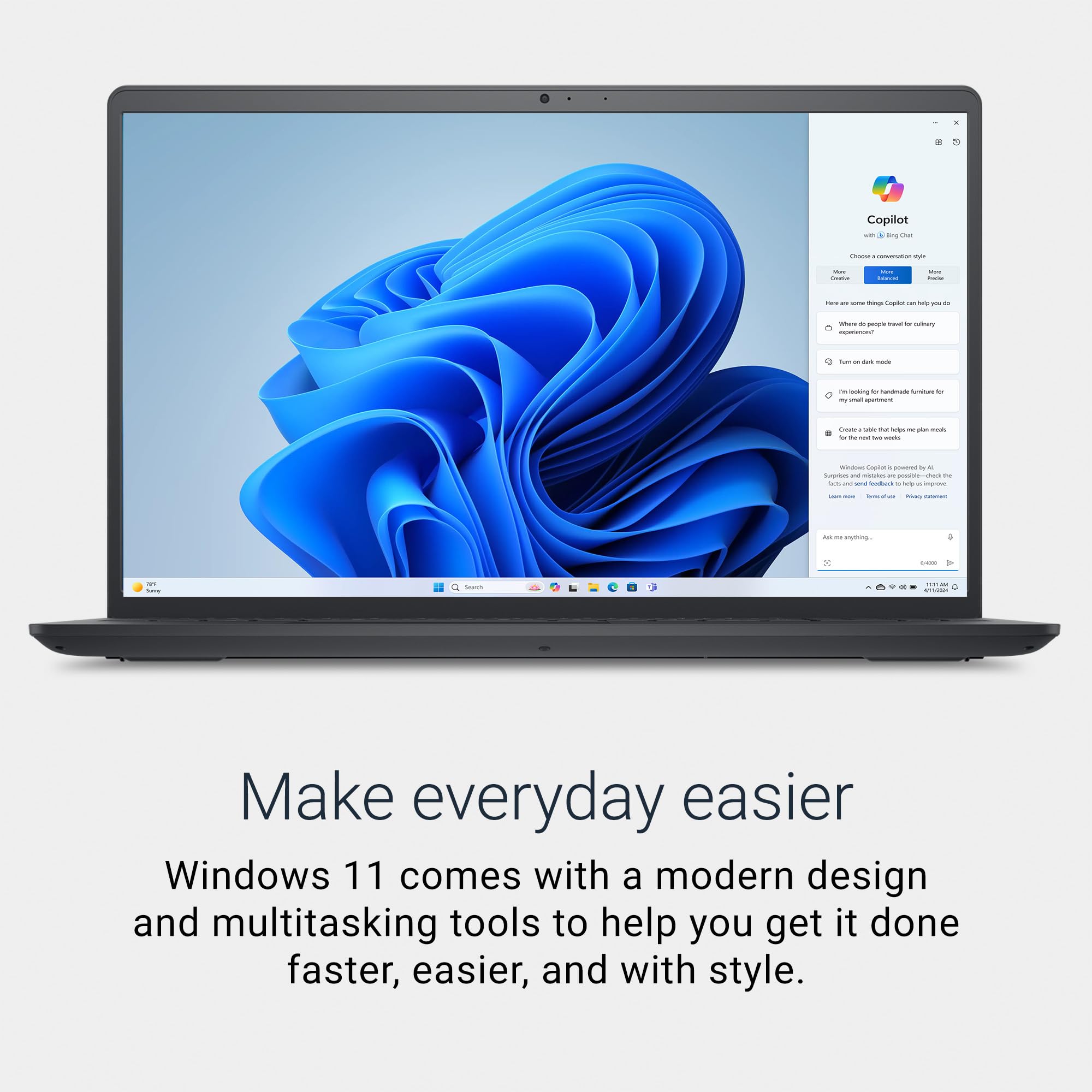 Dell 15 Laptop DC15250-15.6-inch FHD 120Hz Display, Intel Core 3 Processor 100U, 8GB DDR4 RAM, 512GB SSD, Intel UHD Graphics, Windows 11 Home, Onsite Service - Carbon Black