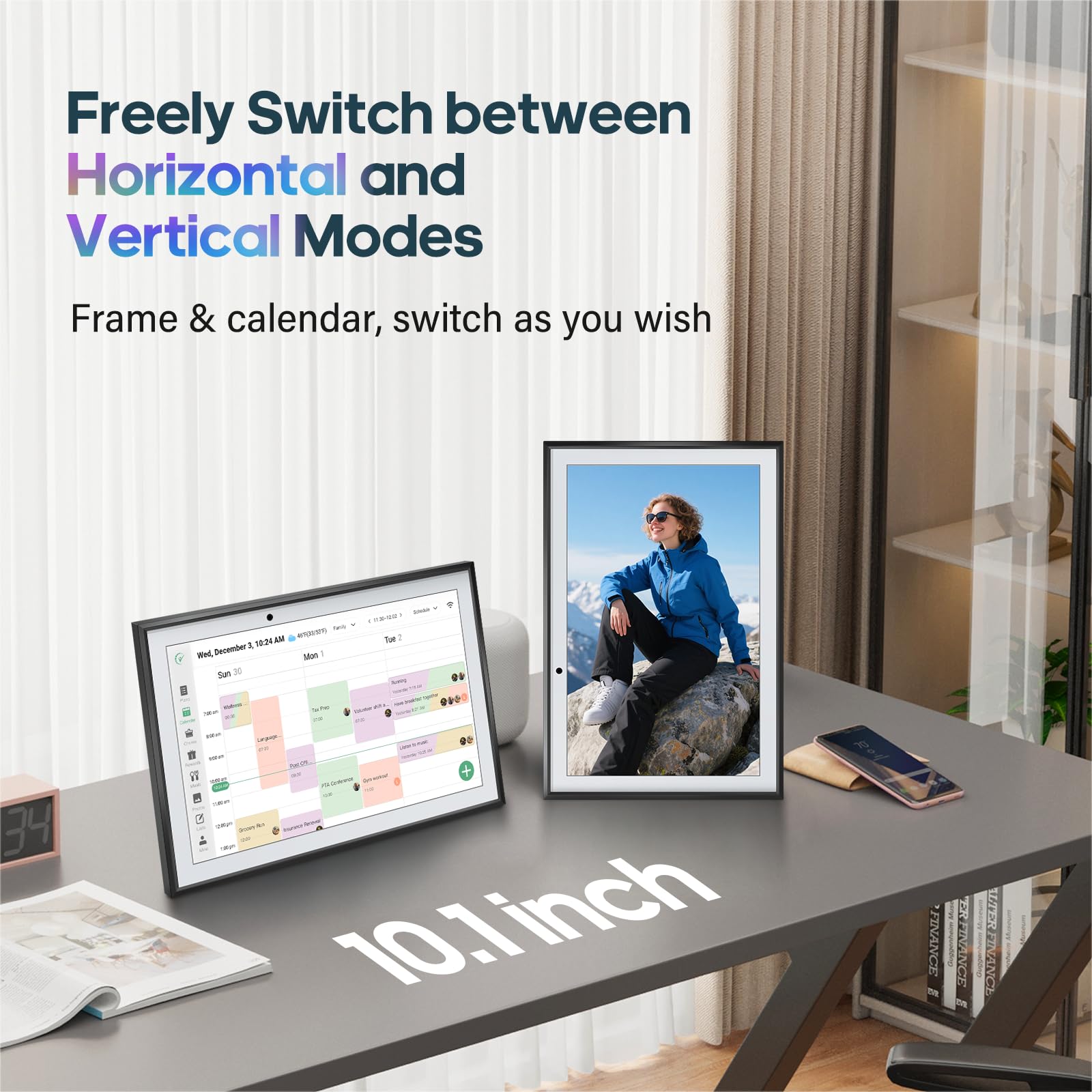 Digital Calendar 10.1 Inch Smart Electronic Family Planner with Chore Chart Display, IPS HD Touch Screen with WiFi App Control, Share Photos, Videos and Sound Reminder, Gifts for Women Men, Gifts for Mom Dad, Desk Calendar Refills