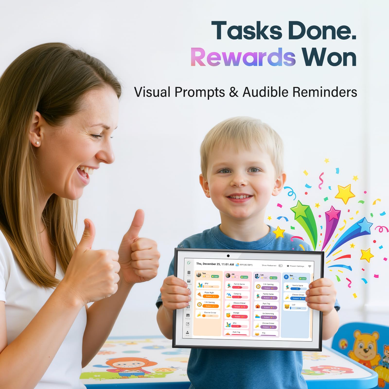 Digital Calendar 10.1 Inch Smart Electronic Family Planner with Chore Chart Display, IPS HD Touch Screen with WiFi App Control, Share Photos, Videos and Sound Reminder, Gifts for Women Men, Gifts for Mom Dad, Desk Calendar Refills