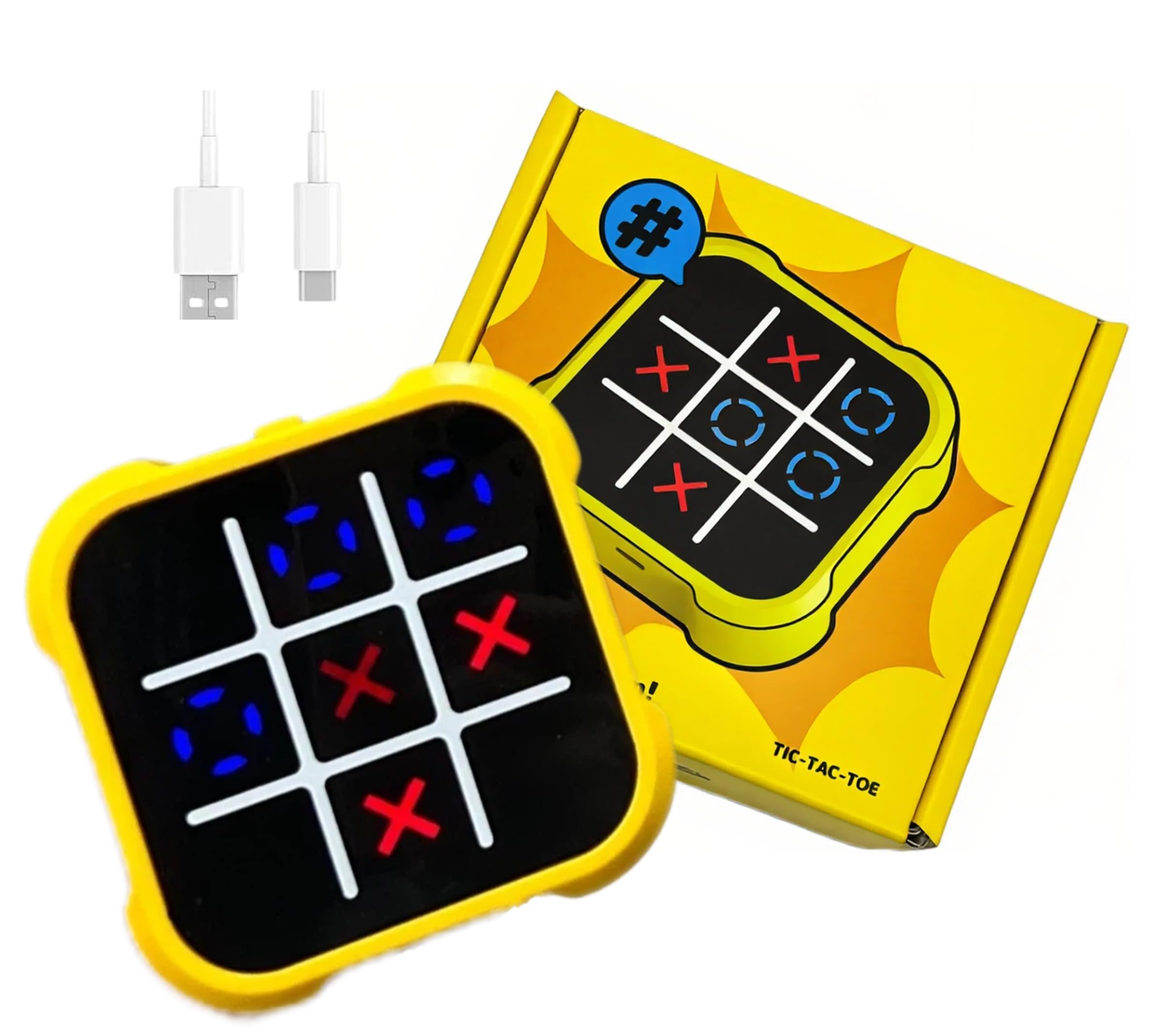 Rechargeable Electronic Tic Tac Toe Game Handheld , Mute Function, 4 in 1 & 9 Levels Brain Trainer for Ages 3+ ,Solo/2-Player/Memory/Whack-a-Mole , Fast Charge Kids Travel Gift with USB-C Cable