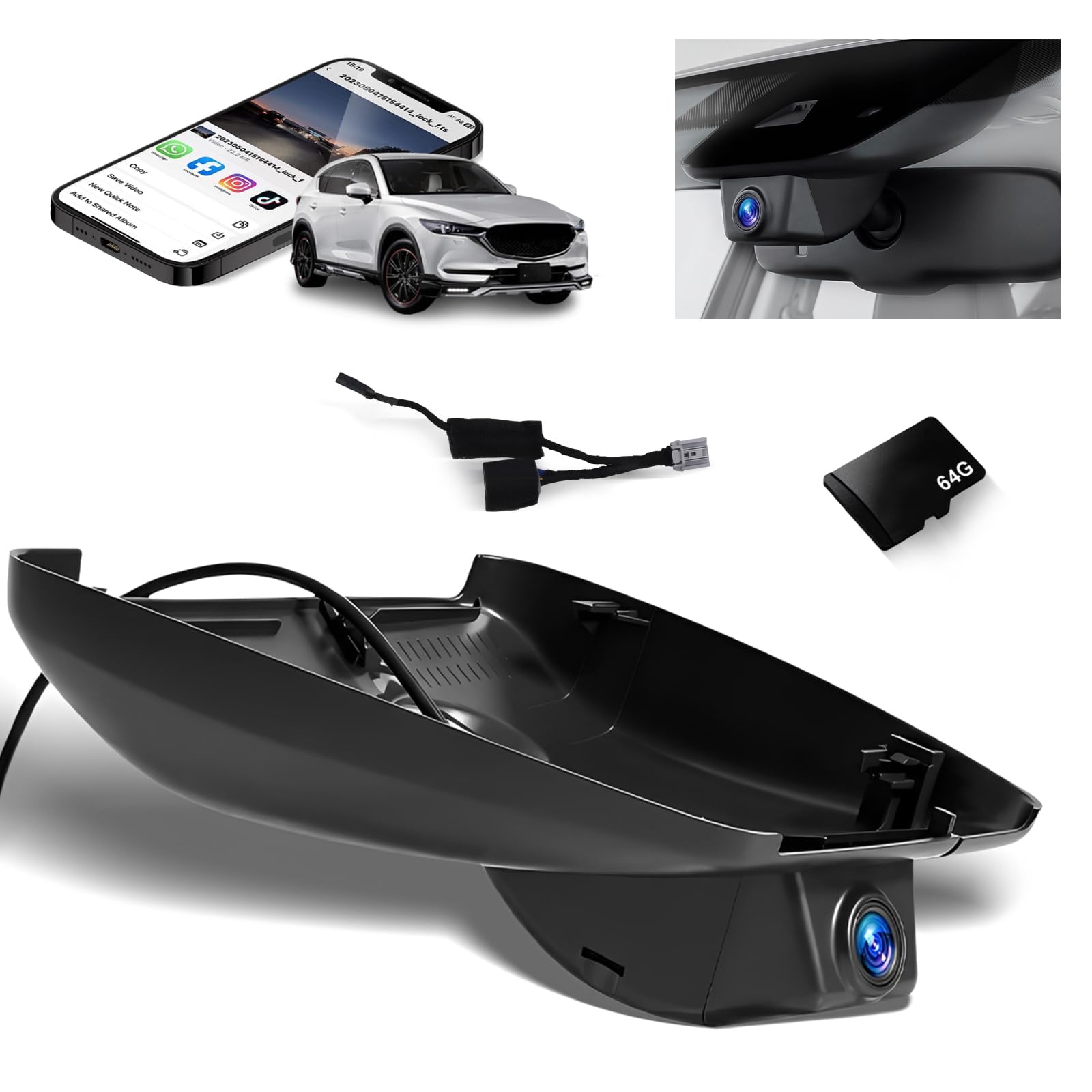 4K Dash Cam Dedicated for Mazda CX5 2019-2025 & CX9 2020-2024, Fit Mazda 2.5 S, OEM Style Hidden Car Recorder with 64GB Card, UHD 2160P, Sunroof Plug Power, UHD 2160P, Night Vision, WiFi, G-Sensor