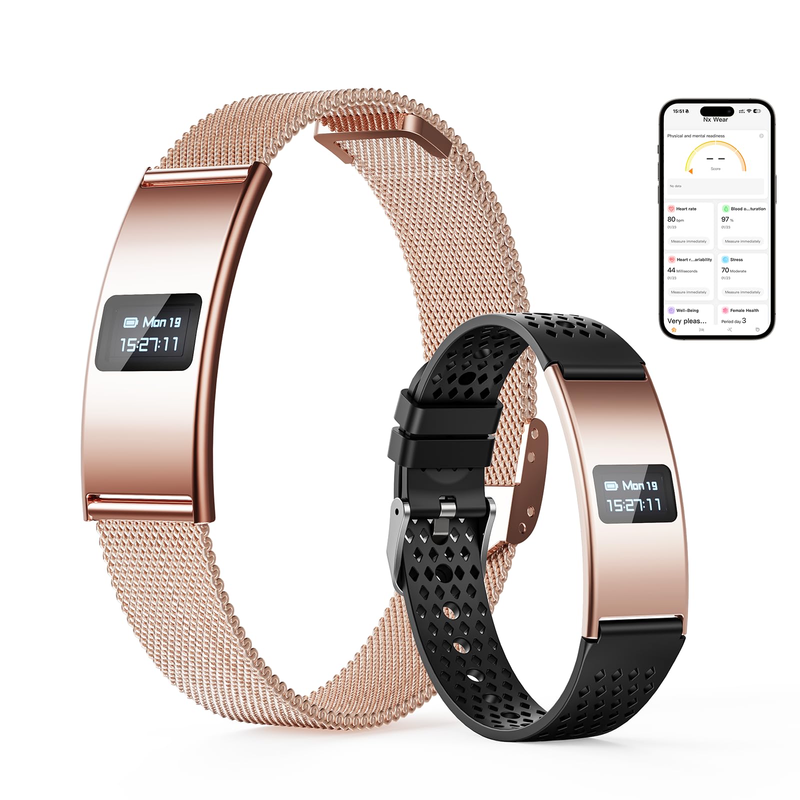 CCHEEN Smart Bracelet, Subscription-Free 24/7 Health Tracking, Heart Rate, SpO2, HRV & Sleep Tracker with IPX8 Waterproof, Wearable Activity & Fitness Tracker, 7-Day Battery, 2 Bands (Black)