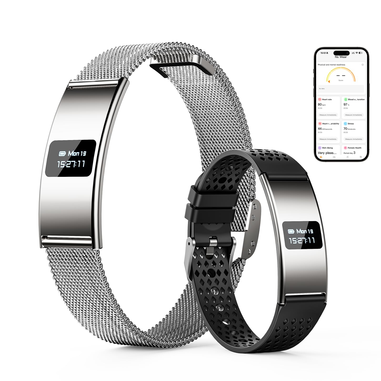 CCHEEN Smart Bracelet, Subscription-Free 24/7 Health Tracking, Heart Rate, SpO2, HRV & Sleep Tracker with IPX8 Waterproof, Wearable Activity & Fitness Tracker, 7-Day Battery, 2 Bands (Black)