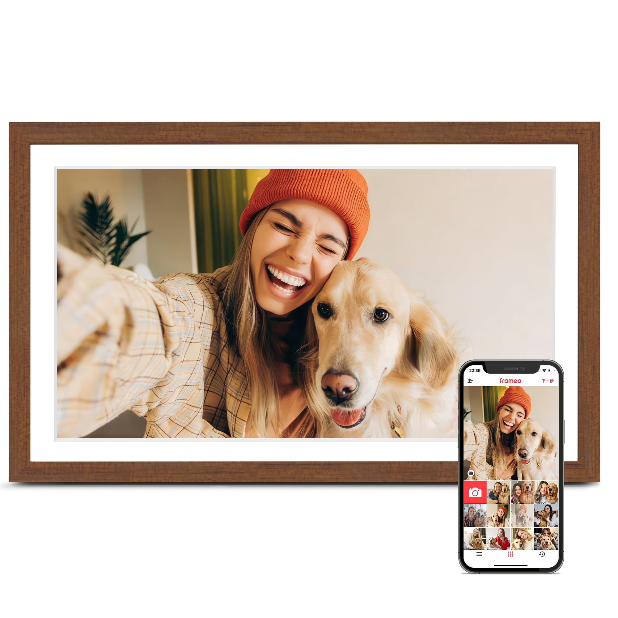 Digital Picture Frame, 15.6 Inch Large Frameo Digital Photo Frame WiFi, 32GB, 1920 * 1080 IPS HD Touch Screen, Tabletop&Wall-Mounted, Share Picture Video, Birthday, Wedding, for Mom