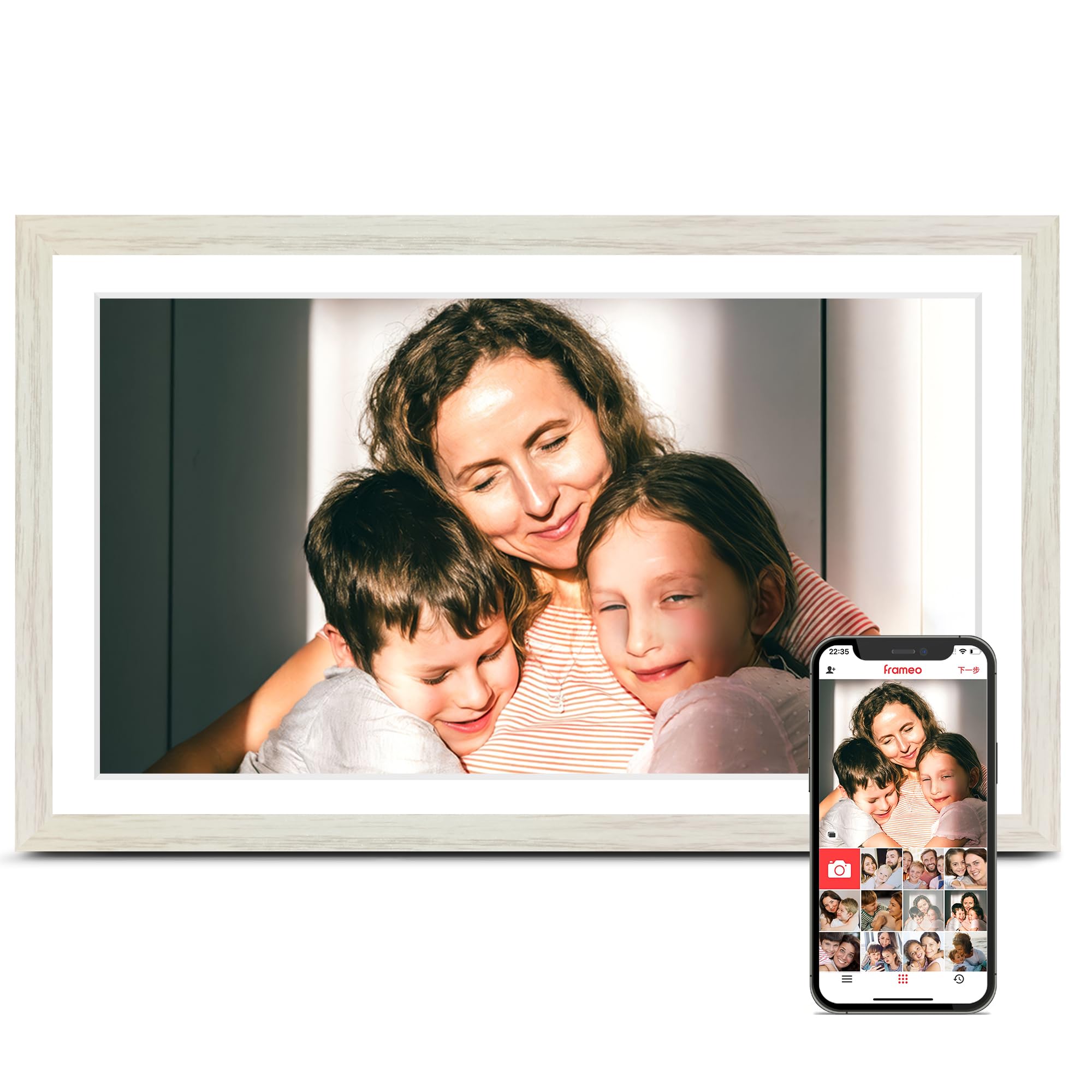 Digital Picture Frame, 15.6 Inch Large Frameo Digital Photo Frame WiFi, 32GB, 1920 * 1080 IPS HD Touch Screen, Tabletop&Wall-Mounted, Share Picture Video, Birthday, Wedding, for Mom
