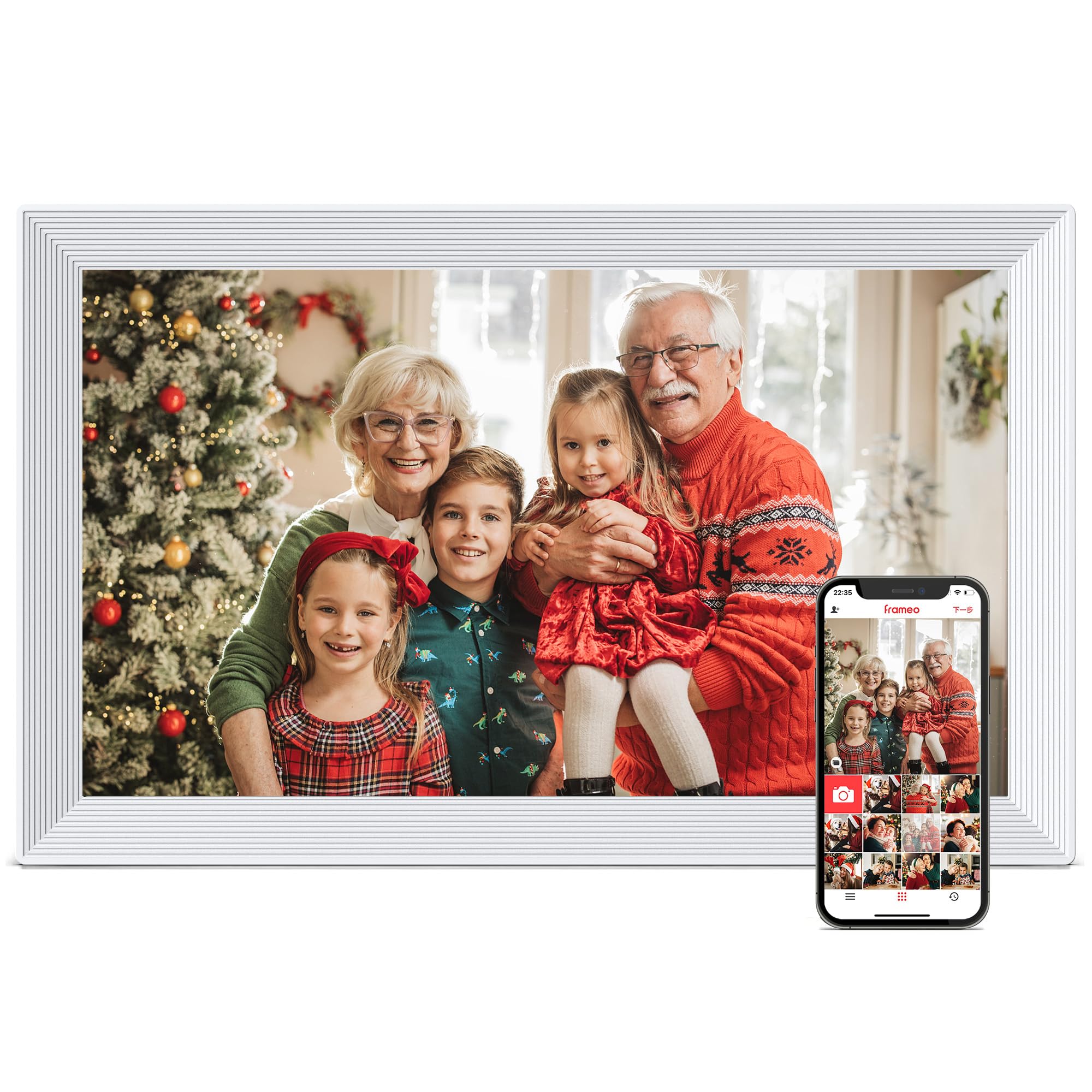Digital Picture Frame, 15.6 Inch Large Frameo Digital Photo Frame WiFi, 32GB, 1920 * 1080 IPS HD Touch Screen, Tabletop&Wall-Mounted, Share Picture Video, Birthday, Wedding, for Mom