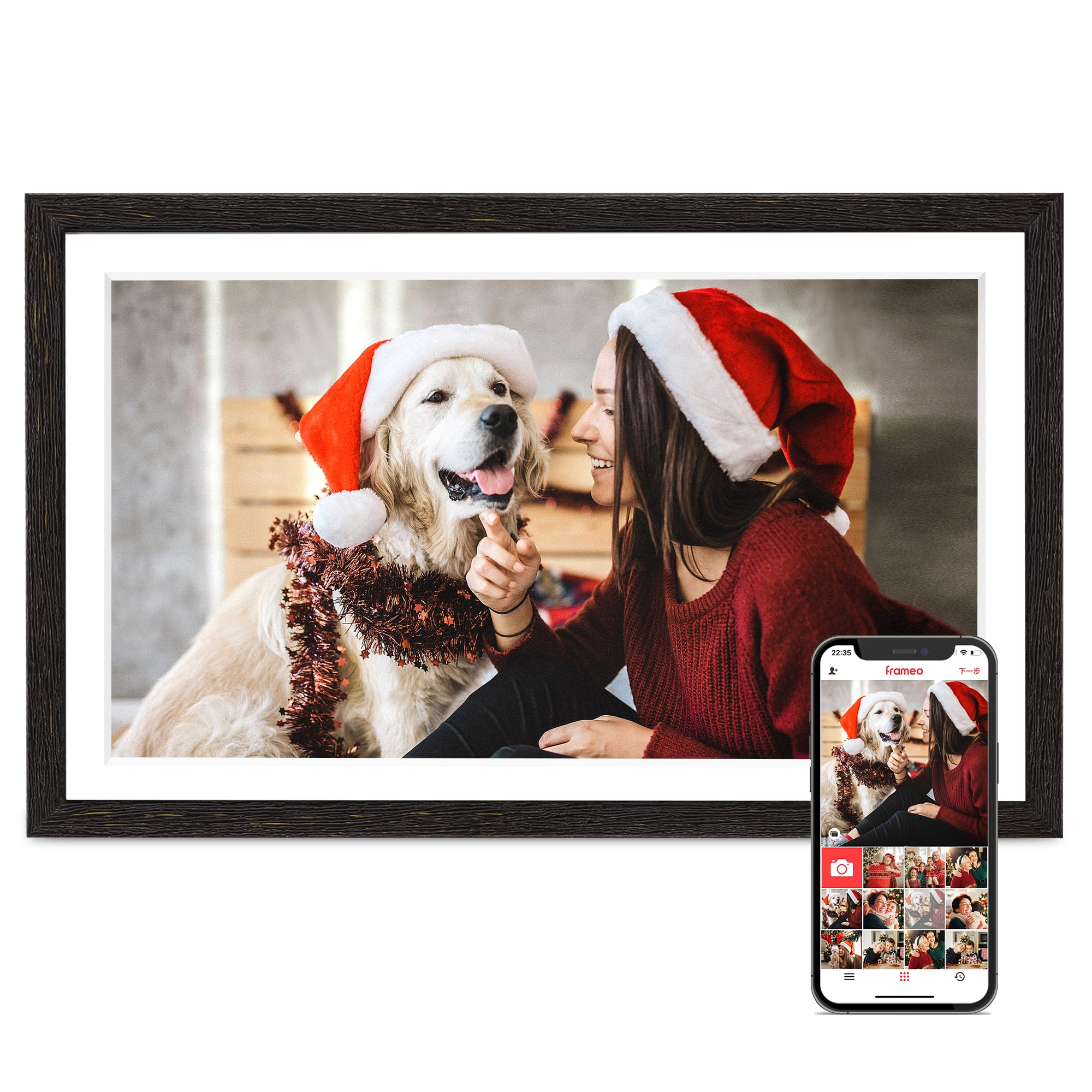 Digital Picture Frame, 15.6 Inch Large Frameo Digital Photo Frame WiFi, 32GB, 1920 * 1080 IPS HD Touch Screen, Tabletop&Wall-Mounted, Share Picture Video, Birthday, Wedding, for Mom