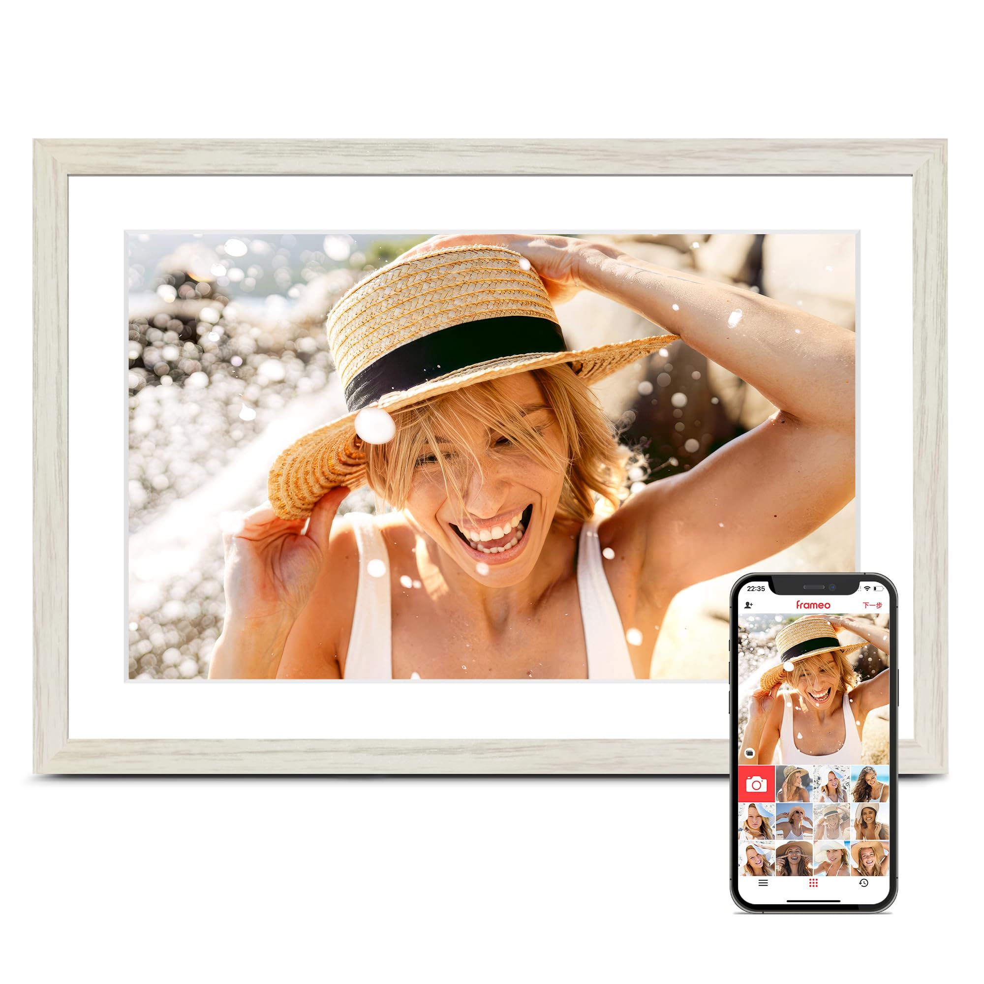 Digital Picture Frame, 15.6 Inch Large Frameo Digital Photo Frame WiFi, 32GB, 1920 * 1080 IPS HD Touch Screen, Tabletop&Wall-Mounted, Share Picture Video, Birthday, Wedding, for Mom