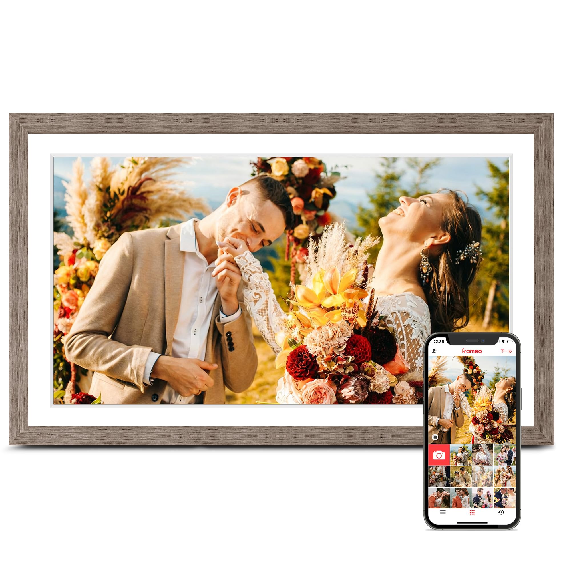 Digital Picture Frame, 15.6 Inch Large Frameo Digital Photo Frame WiFi, 32GB, 1920 * 1080 IPS HD Touch Screen, Tabletop&Wall-Mounted, Share Picture Video, Birthday, Wedding, for Mom