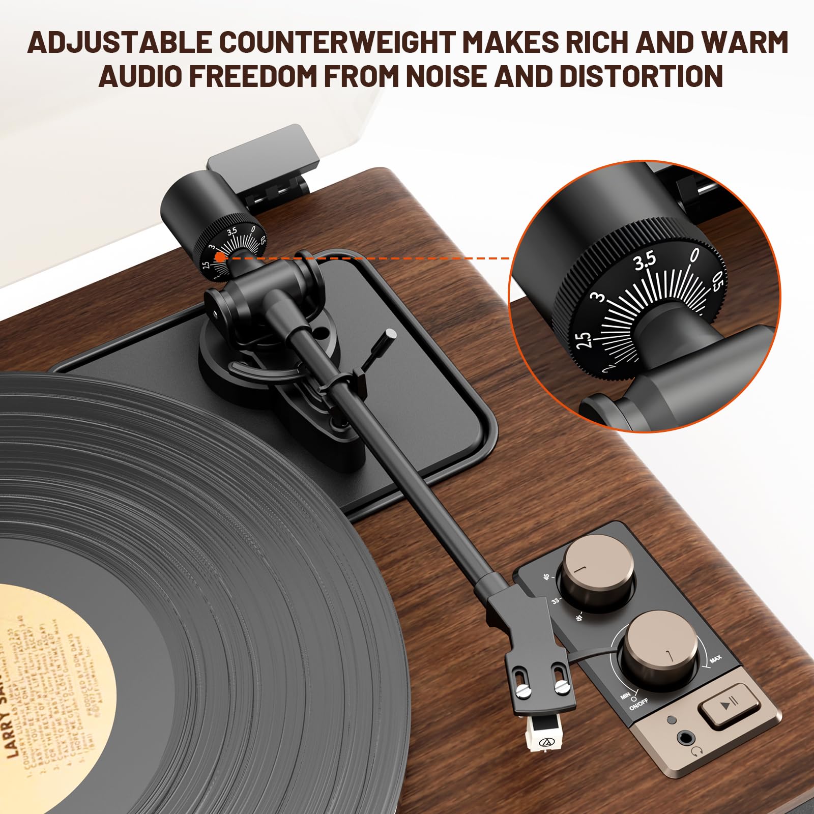 DIGITNOW Vinyl Record Player with Magnetic Cartridge, High Fidelity Belt Drive Turntable with Built-in Speakers & Phono Preamp, Wireless Playback and Aux-in Functionality, Auto Off