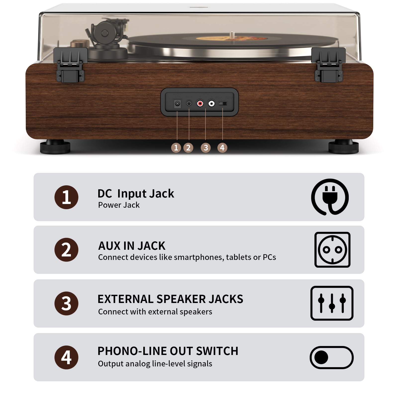 DIGITNOW Vinyl Record Player with Magnetic Cartridge, High Fidelity Belt Drive Turntable with Built-in Speakers & Phono Preamp, Wireless Playback and Aux-in Functionality, Auto Off