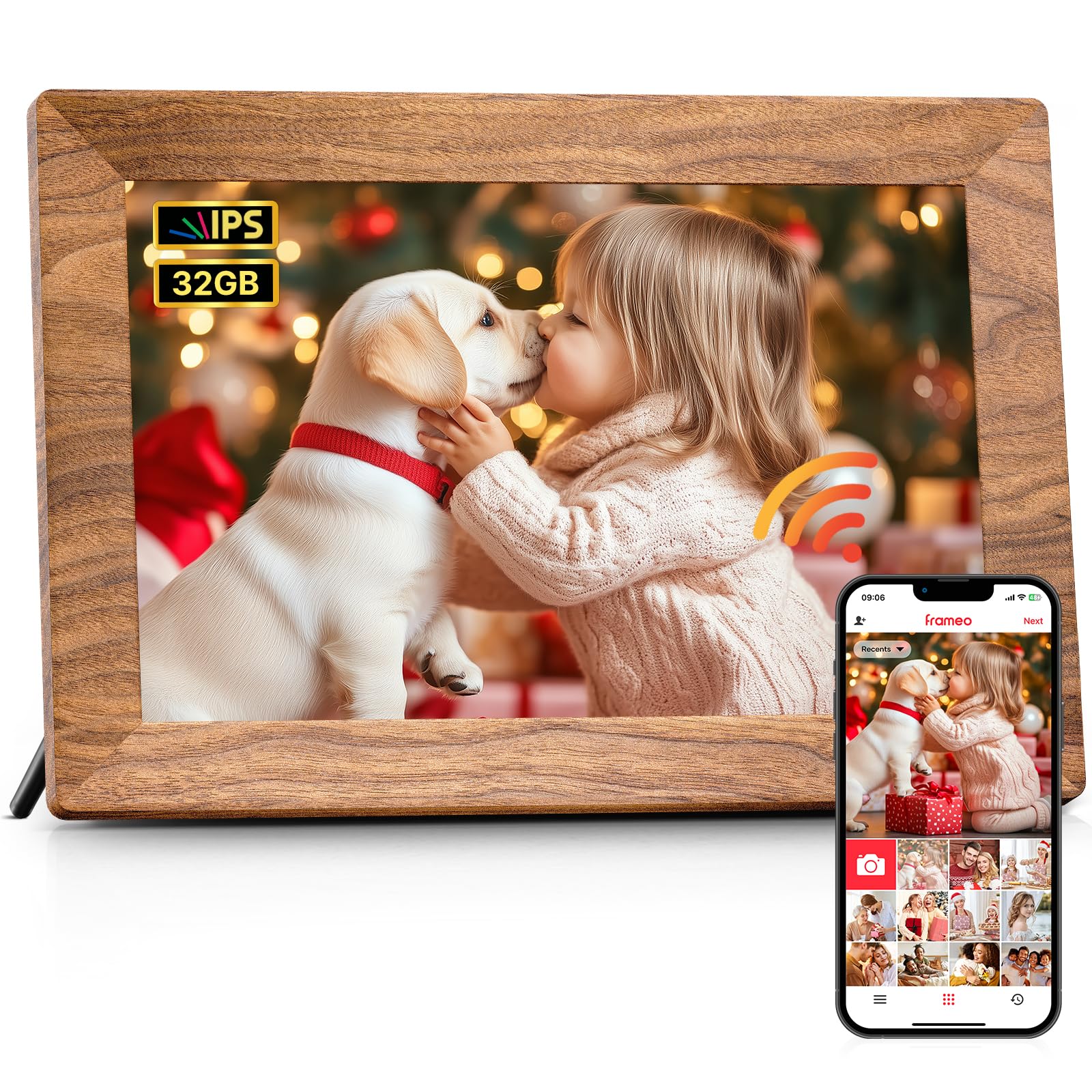 Frameo 10.1 Inch WiFi Digital Picture Frame, Smart Cloud Electronic Photo Frame with HD IPS Touch Screen Slideshow 32GB Memory Auto-Rotate Wall Mount, Share Photos/Videos from Phone - Gifts for Mom