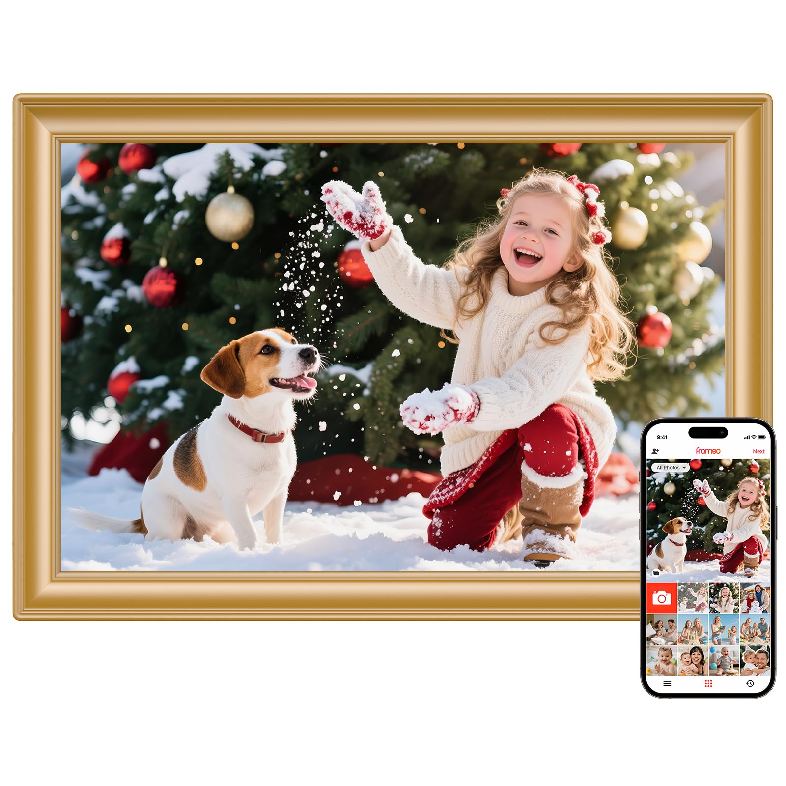Frameo 10.1 Inch WiFi Digital Picture Frame, Smart Cloud Electronic Photo Frame with HD IPS Touch Screen Slideshow 32GB Memory Auto-Rotate Wall Mount, Share Photos/Videos from Phone - Gifts for Mom