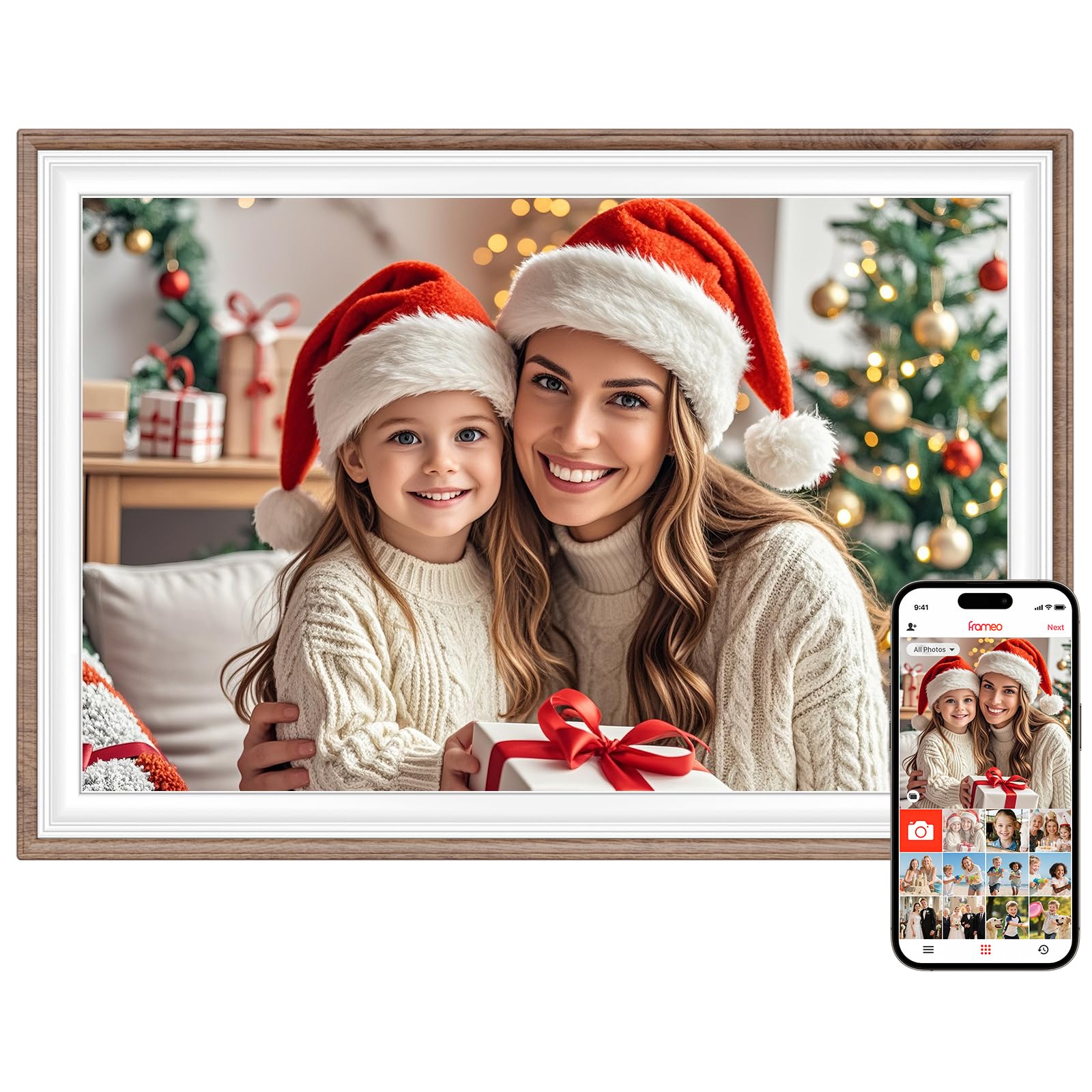 Frameo 10.1 Inch WiFi Digital Picture Frame, Smart Cloud Electronic Photo Frame with HD IPS Touch Screen Slideshow 32GB Memory Auto-Rotate Wall Mount, Share Photos/Videos from Phone - Gifts for Mom