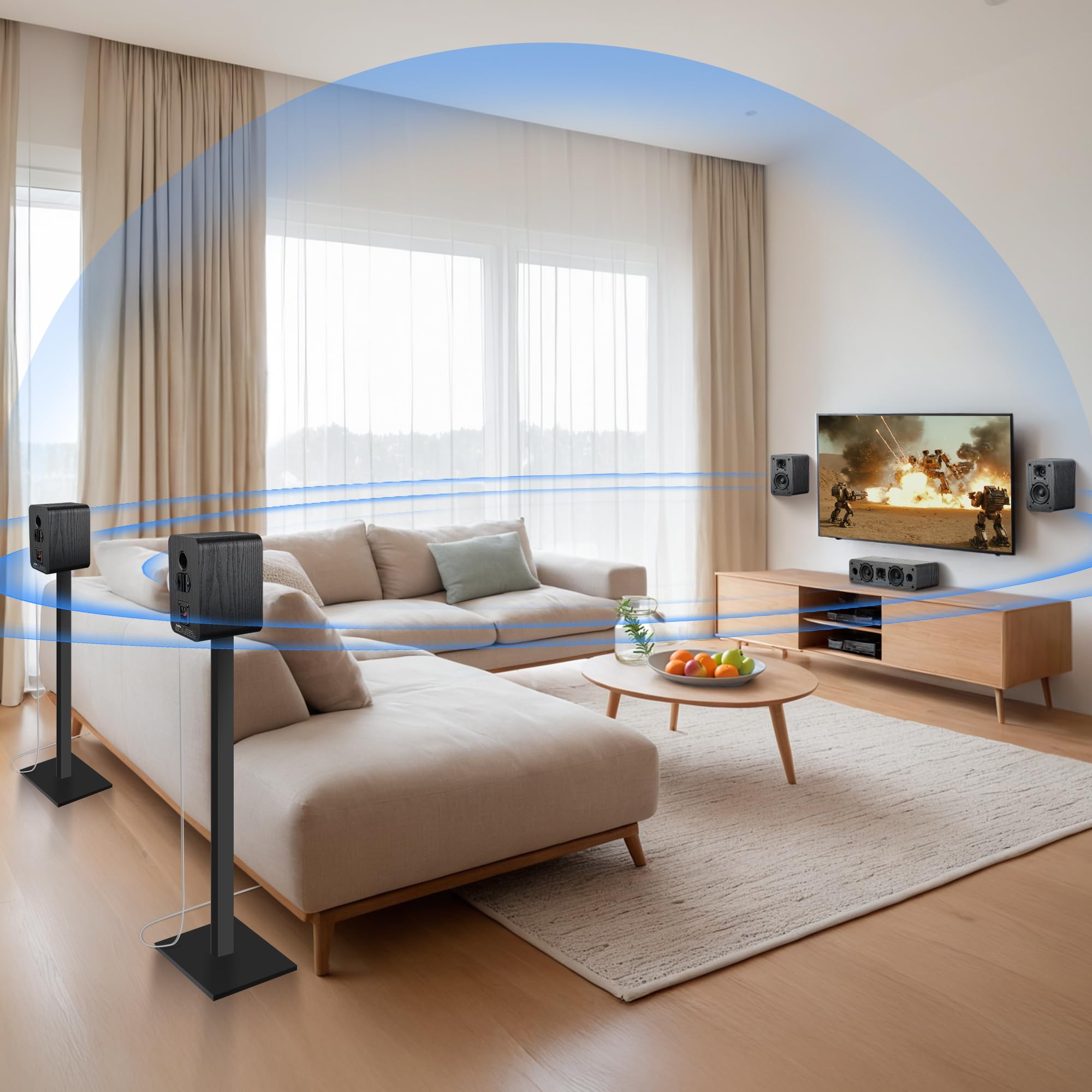 Saiyin 5.0 Home Theater System, 100w HiFi Surround Sound Speakers with Stereo Surround Sound and Classic Rretro Wood Grain for TV/PC, Passive, Amplifier or Receiver Required, Cable Not Included